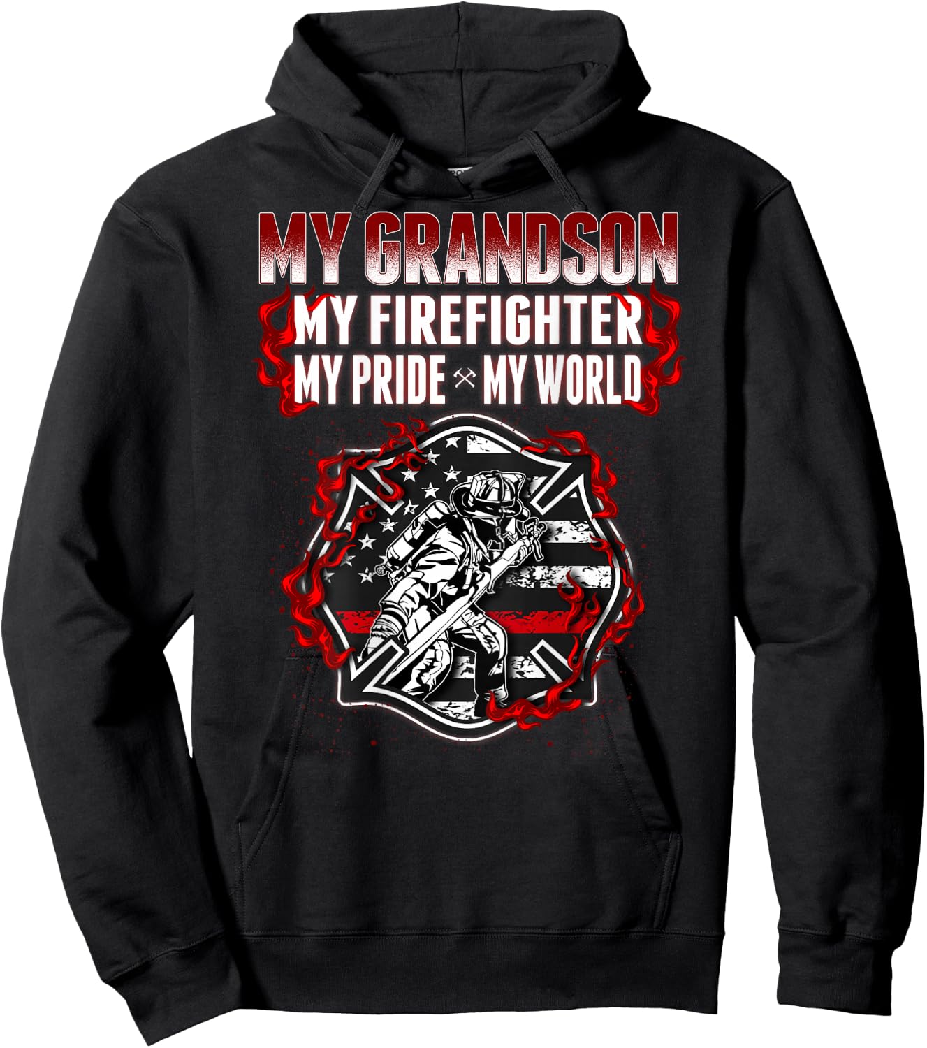 My Grandson Is Firefighter Hero Proud Fire Grandma Grandpa Hoodie - Hoodie | Black