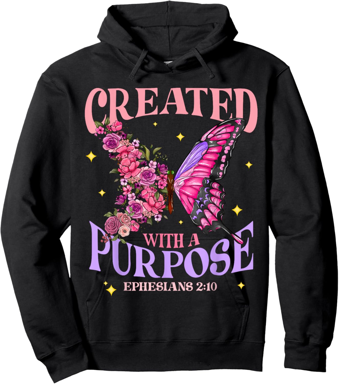 Created With A Purpose Christian Butterfly Floral Jesus Hoodie - Hoodie | Black