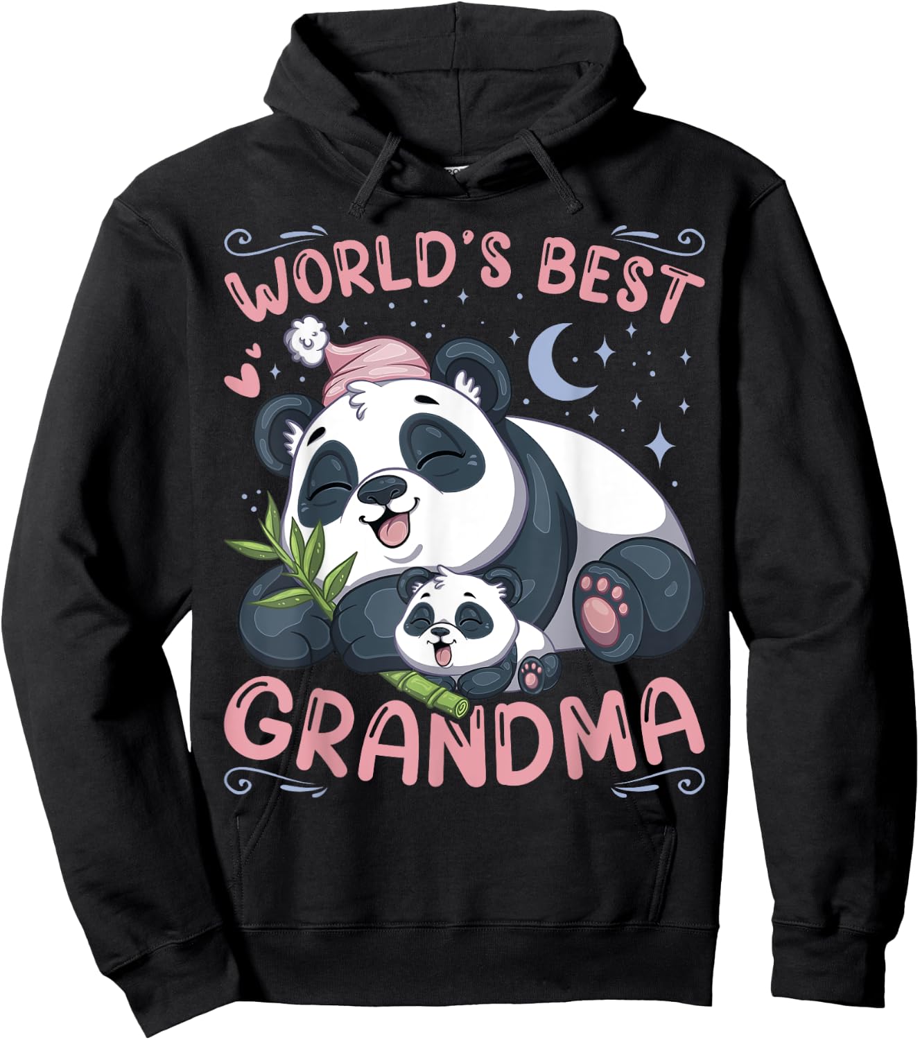Conreo World's Best Grandma Panda Grandmother & Cub Pajama Top Black Women's Small Modern Sleepwear Cartoon Panda Hoodie - Hoodie | Black