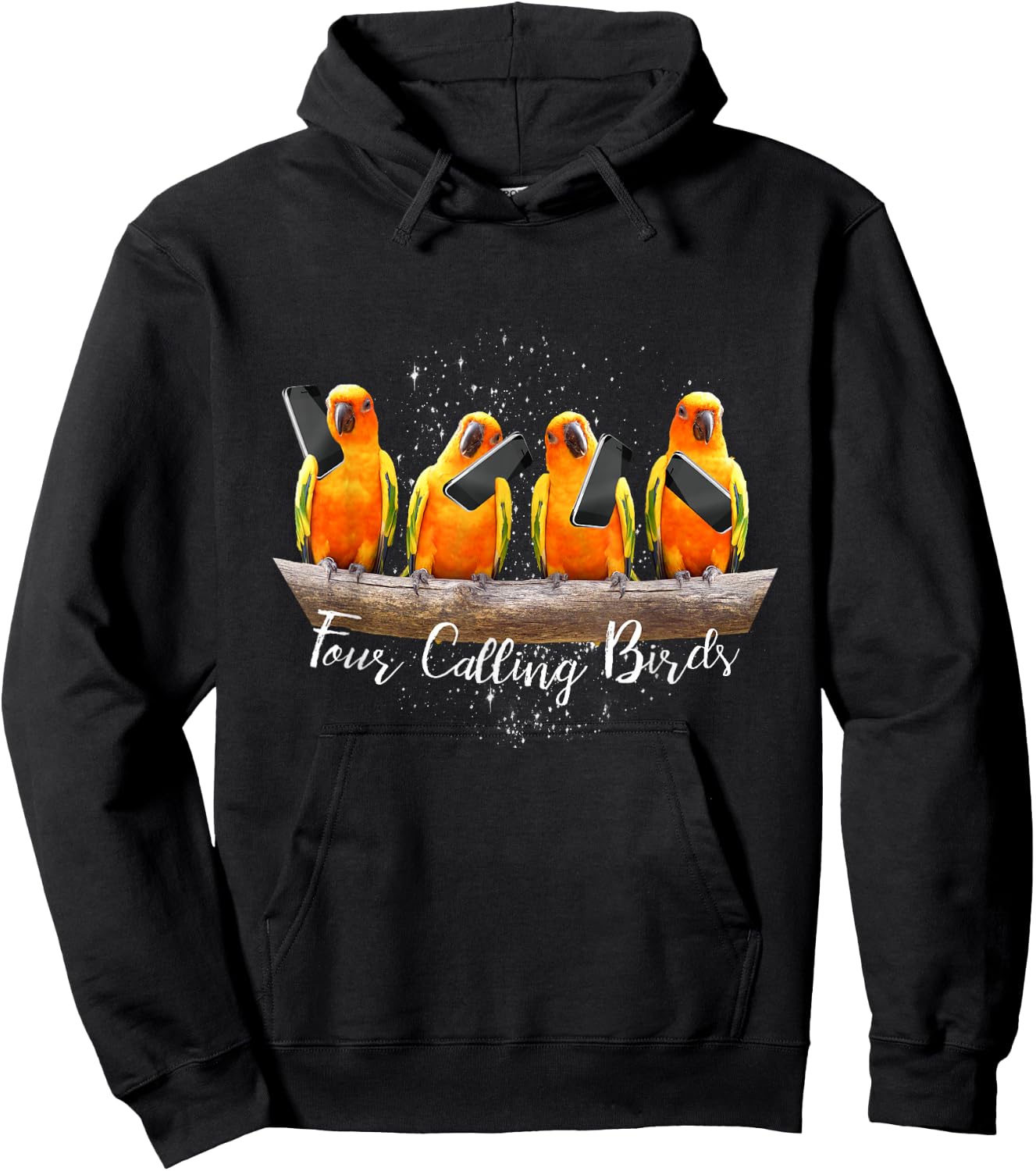 4 Four Calling Birds, Bird Phone, 12 Twelve Days Christmas Hoodie - Hoodie | Black