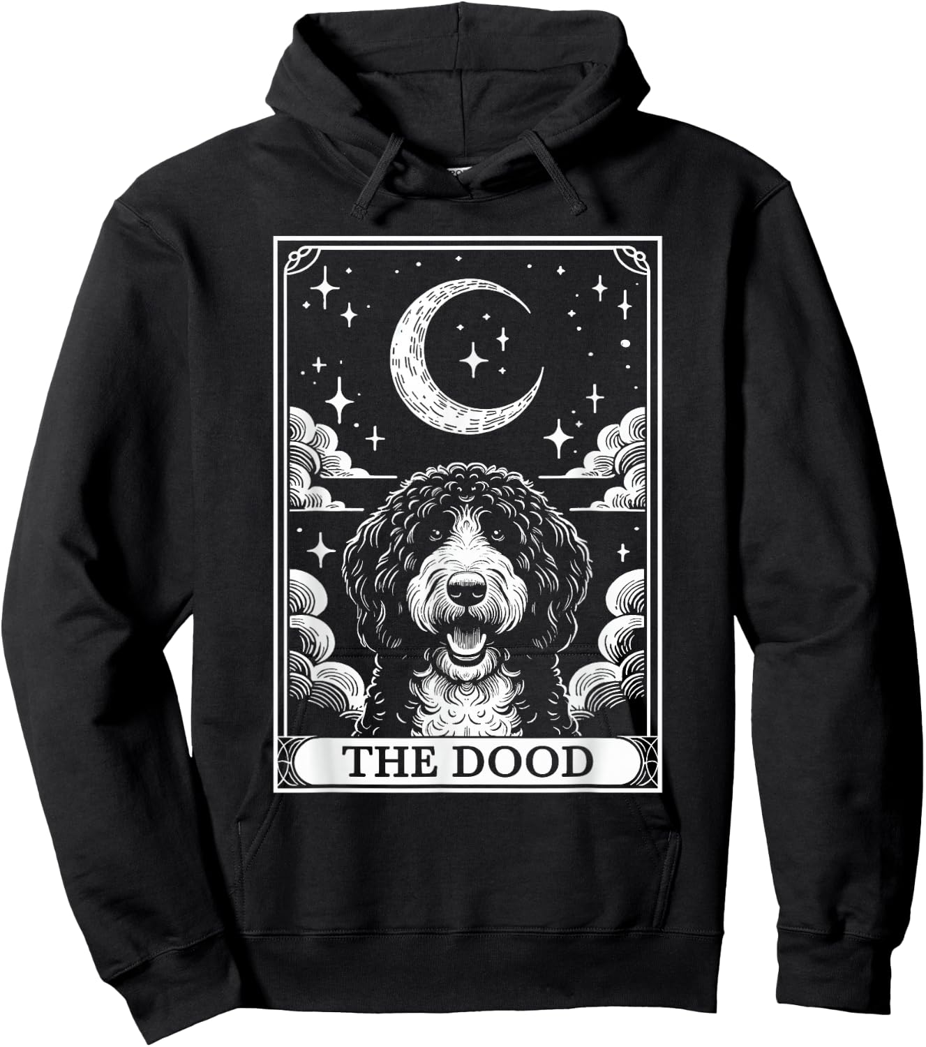Tarot Card Vintage Crescent Moon Bernedoodle Dog Mom Hoodie - Hoodie | Black