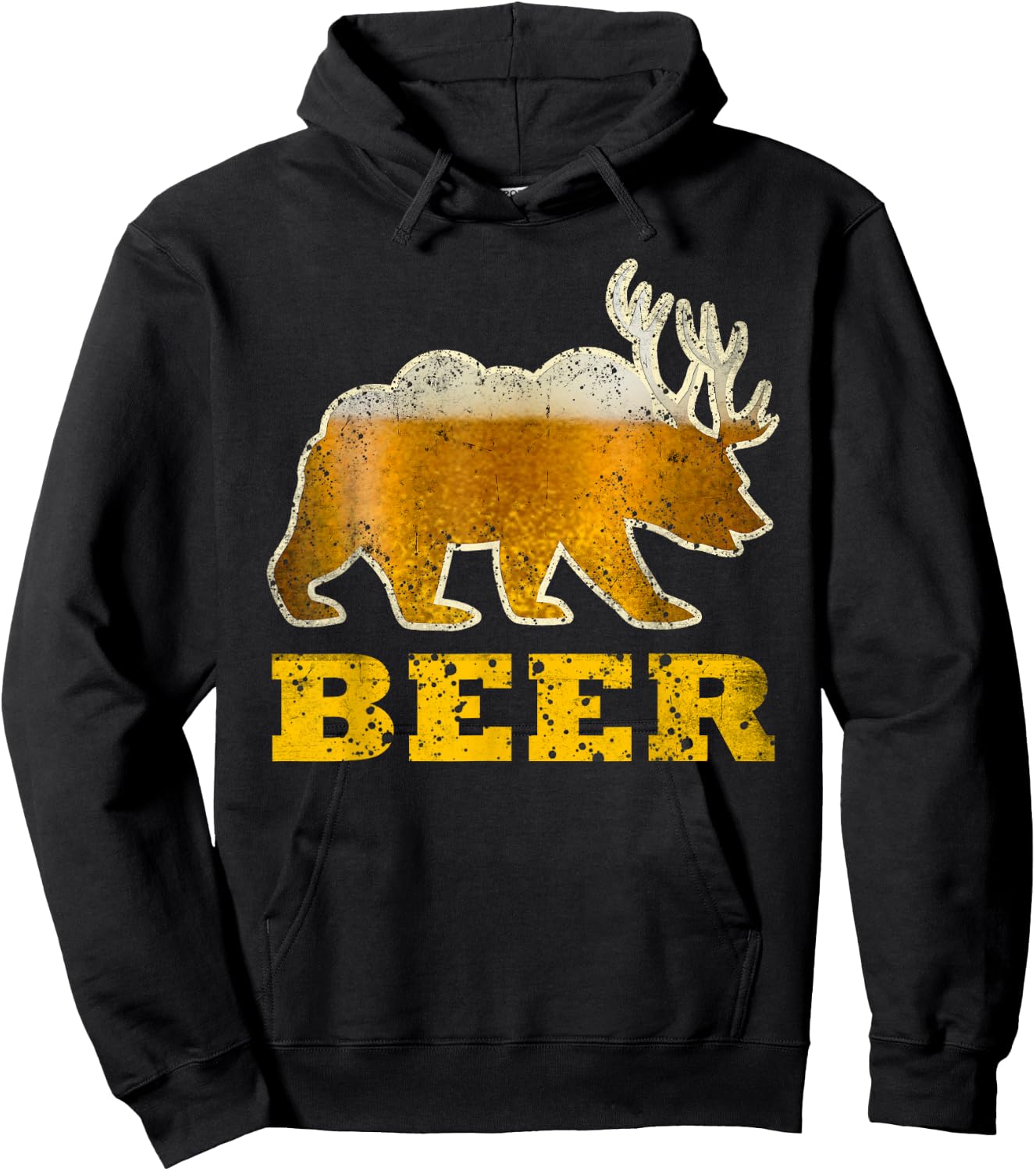 Vintage Bear Deer Funny Retro Drinking Beer Hoodie - Hoodie | Black