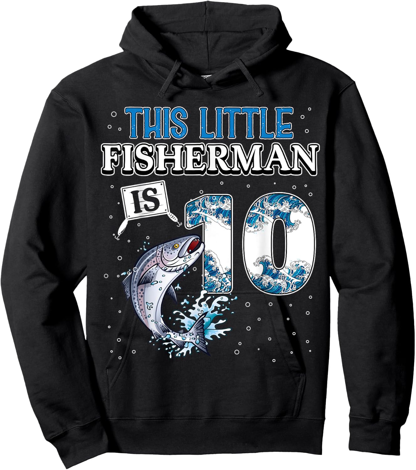 fishing party 10 year old Birthday Fisherman 10th Fisher Boy Hoodie - Hoodie | Black