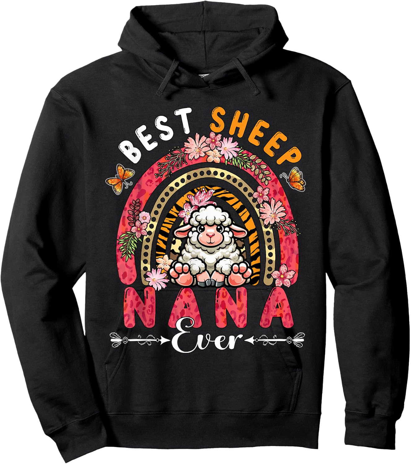 Best Sheep Nana Ever Mother's Day Flowers Rainbow Farm Hoodie - Hoodie | Black