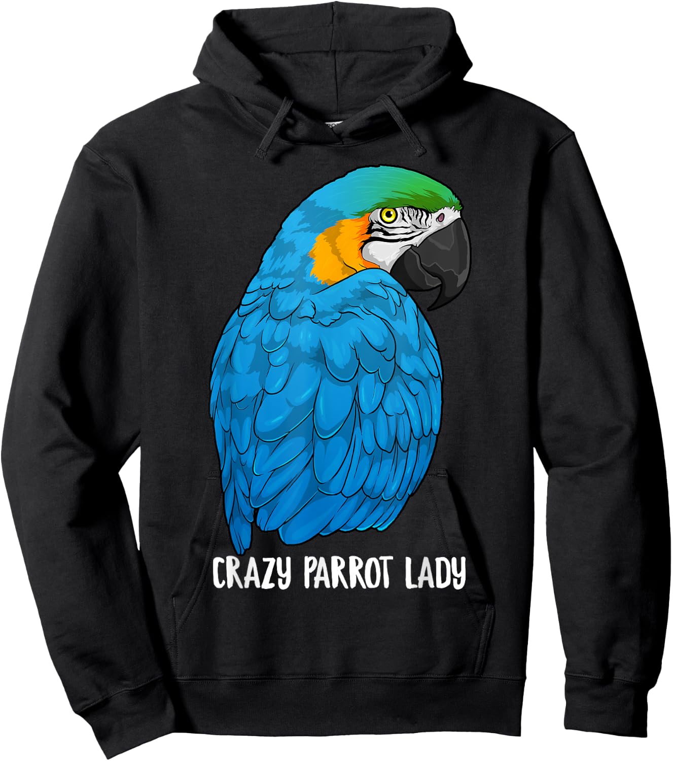 Crazy Parrot Lady Blue and Yellow Macaw Parrot Ara Ararauna Hoodie - Hoodie | Black