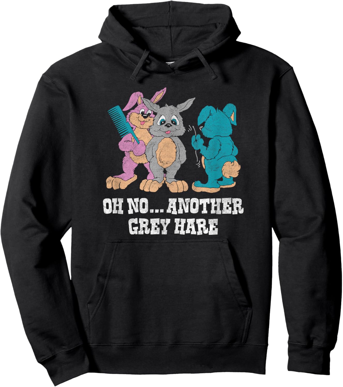 OH NO ANOTHER GREY HARE - retro vintage hair aging pun funny Hoodie - Hoodie | Black