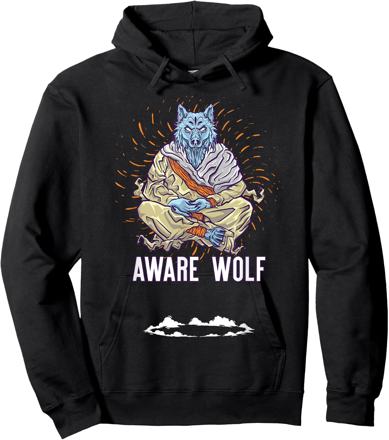 AWARE WOLF Funny Meditation Wolves Meditate Word Game Hoodie - Hoodie | Black