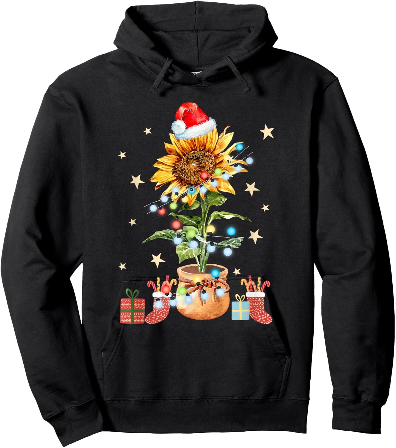 Sunflower Christmas Tree Light Plant Sunflower Lover Hoodie - Hoodie | Black