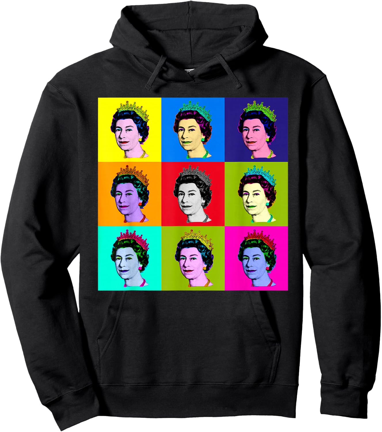 Elizabeth Nine Square Tiles Pop Art Queen of England Hoodie - Hoodie | Black