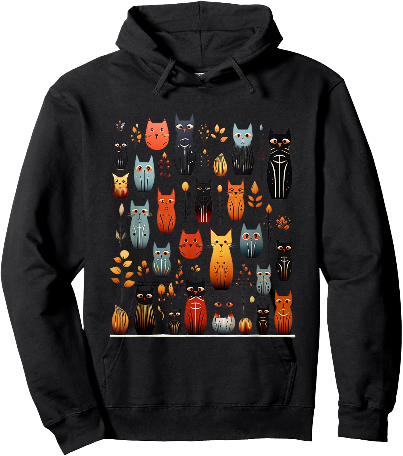 Stylized Vintage Kitten Art Lover Classic Cute Cat Women Kids Hoodie - Hoodie | Black