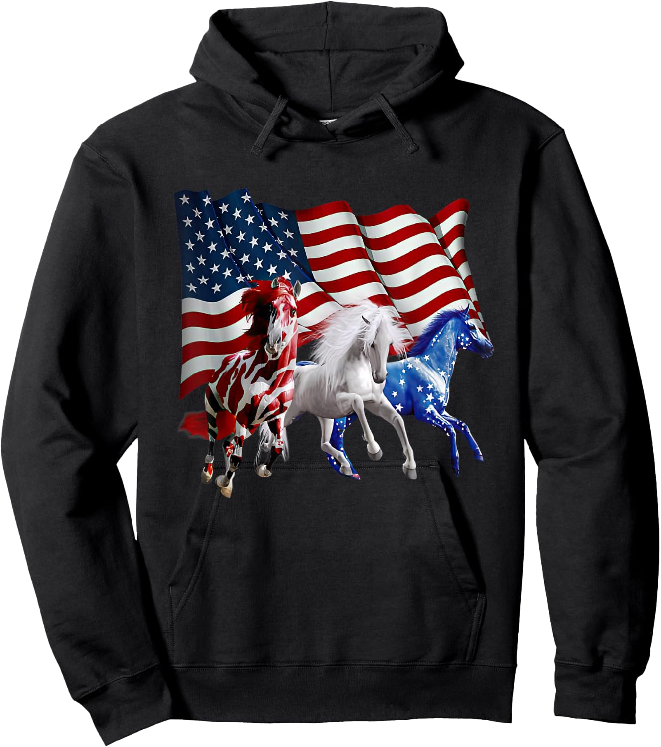 Patriotic US Flag 4th Of July Horse Lovers Men Hoodie - Hoodie | Black