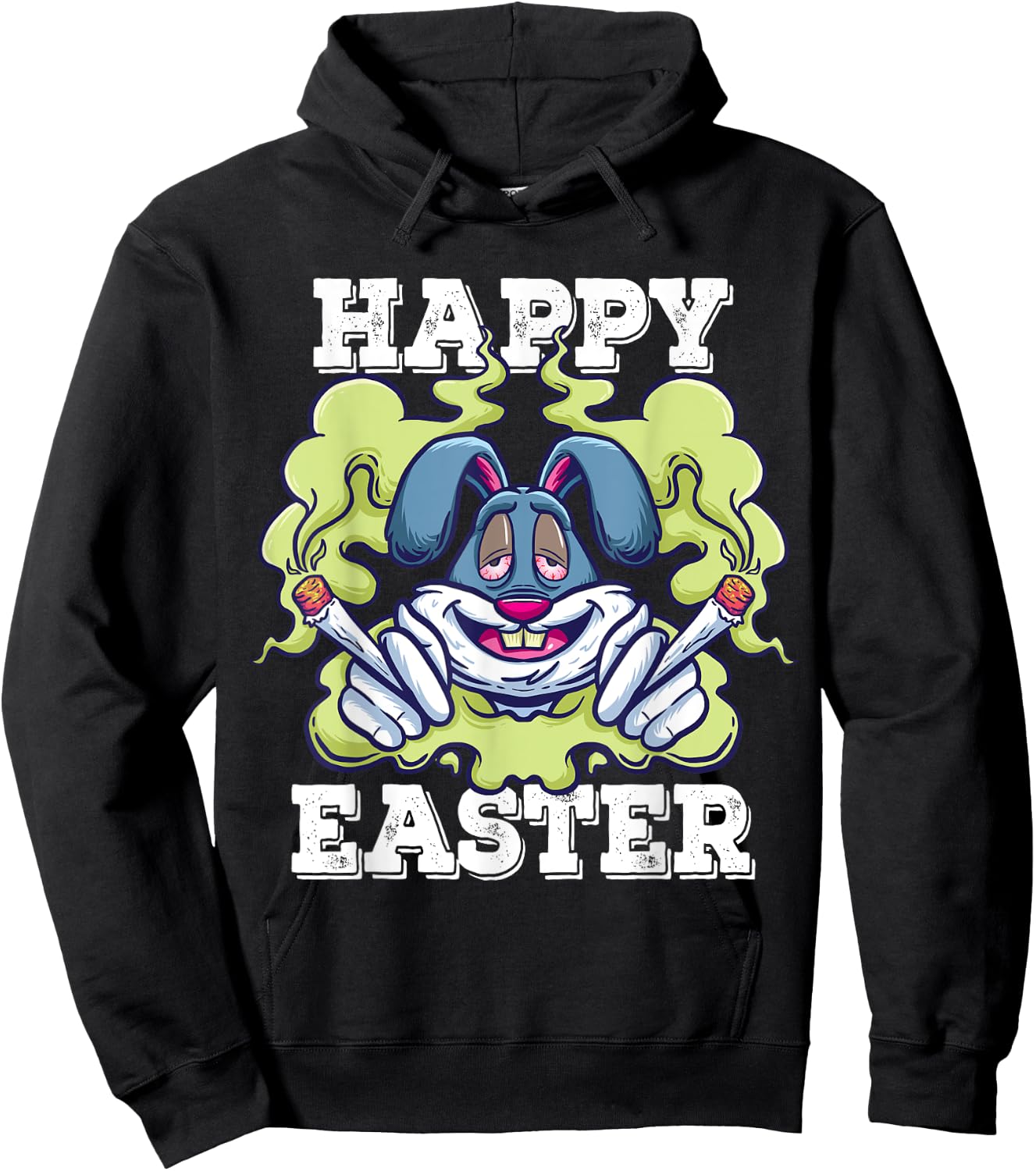 Happy Easter Stoned Rabbit Marijuana Stoner Pothead Cannabis Hoodie - Hoodie | Black