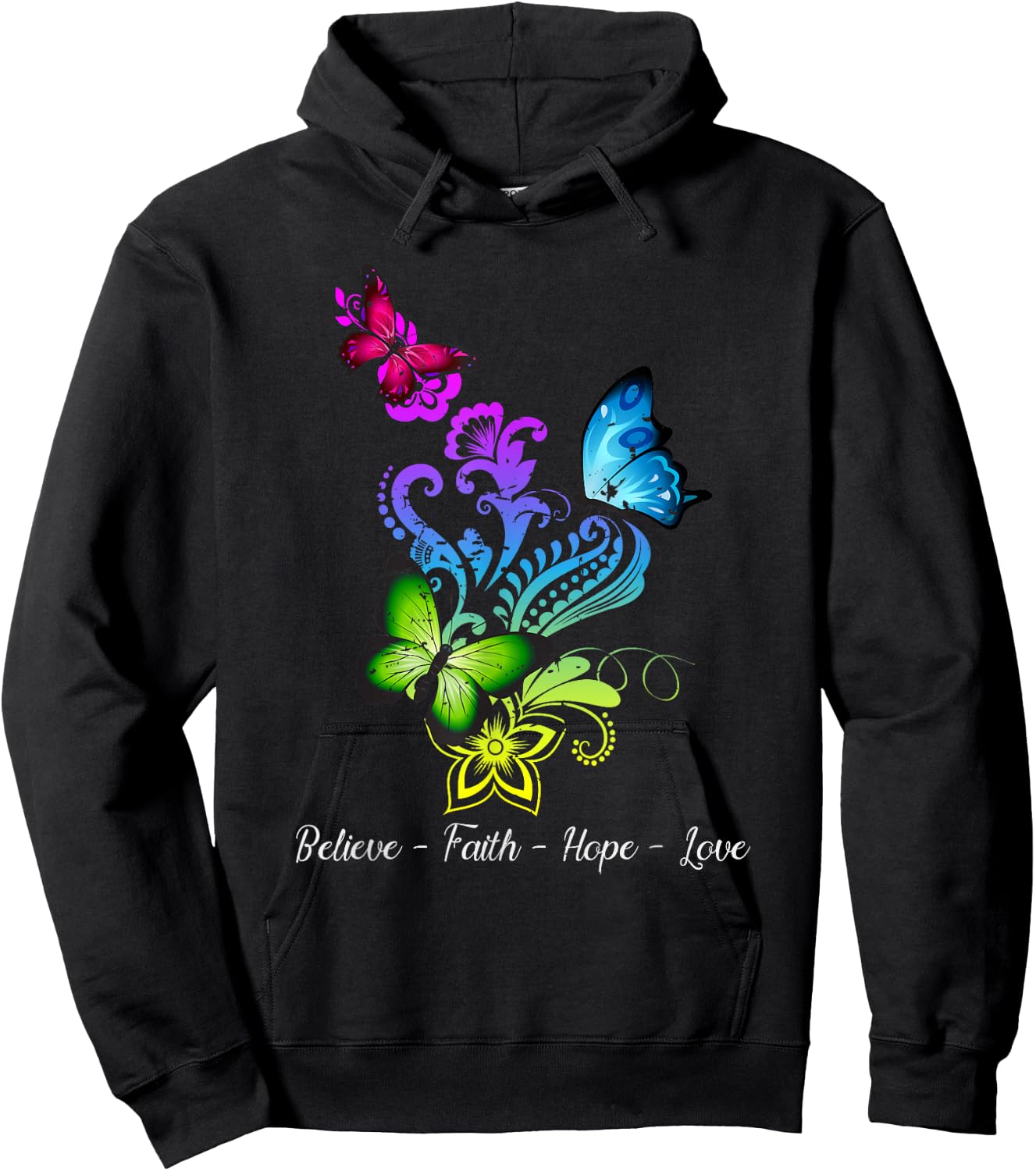 Believe Faith Hope Love Butterfly Gift Hoodie - Hoodie | Black