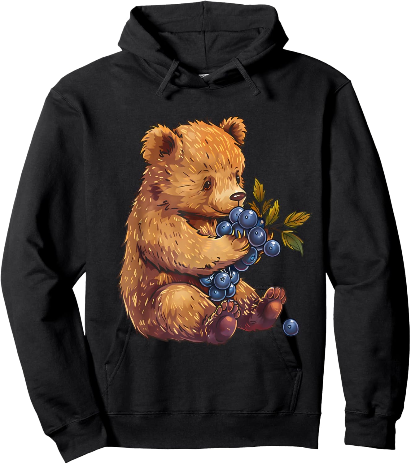 Blueberry Bear Wildlife Berry Fruit Artwork Cute Bear Motif Hoodie - Hoodie | Black