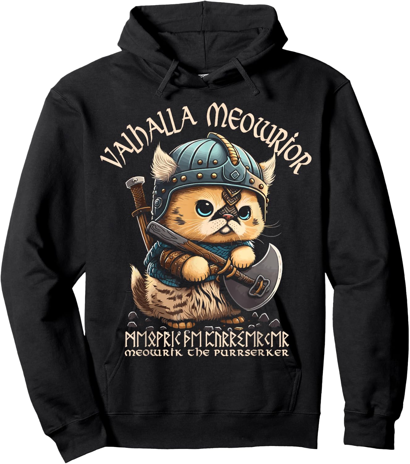 Nordic Norse Valhalla Viking Cat Warrior Men Kids Hoodie - Hoodie | Black