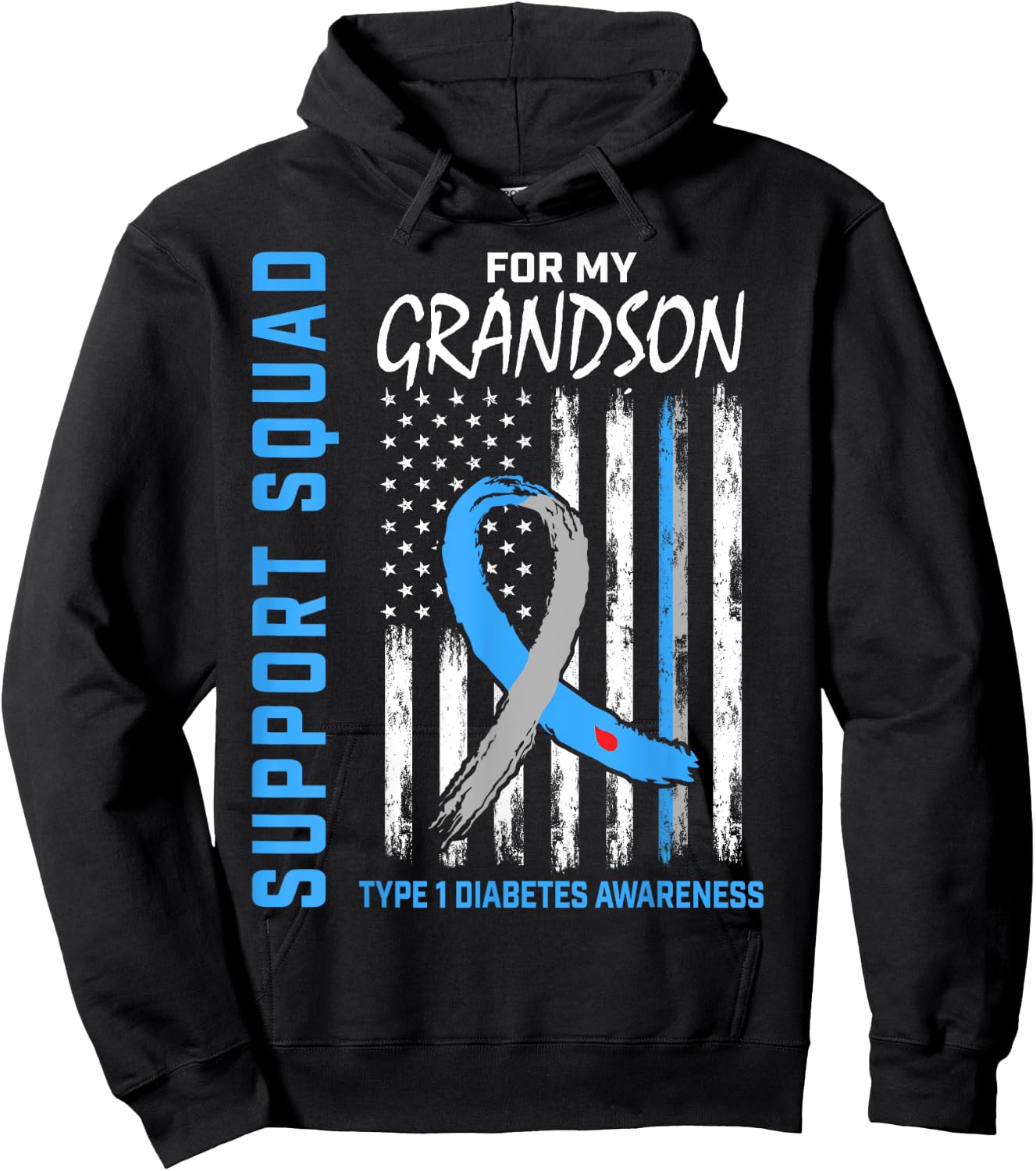 Type One Diabetes Awareness Shirt Grandson Support T1D Flag Hoodie - Hoodie | Black