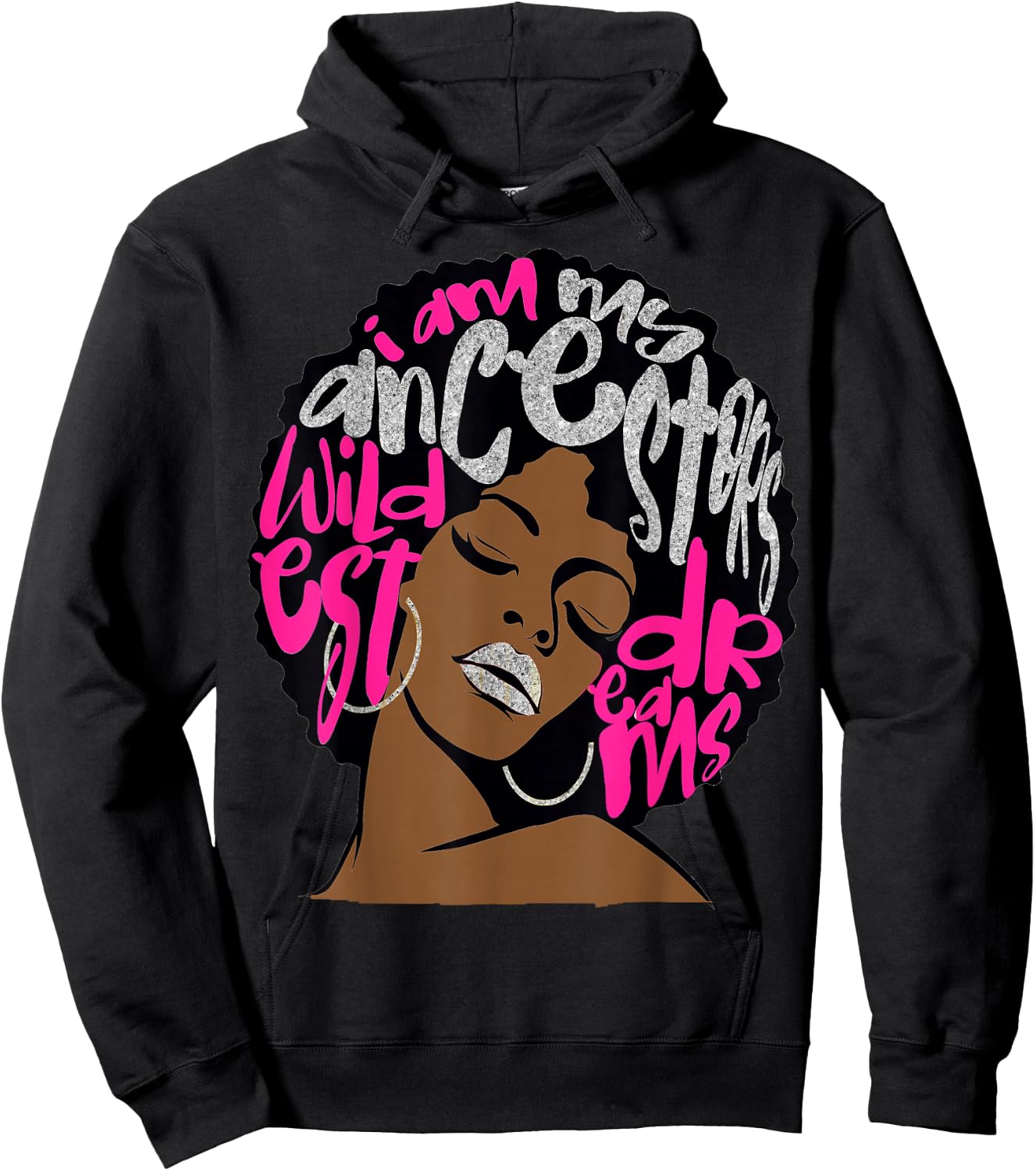 I Am My Ancestors Dreams Hot Pink Bubblegum Afro Black Queen Small Hoodie - Hoodie | Black