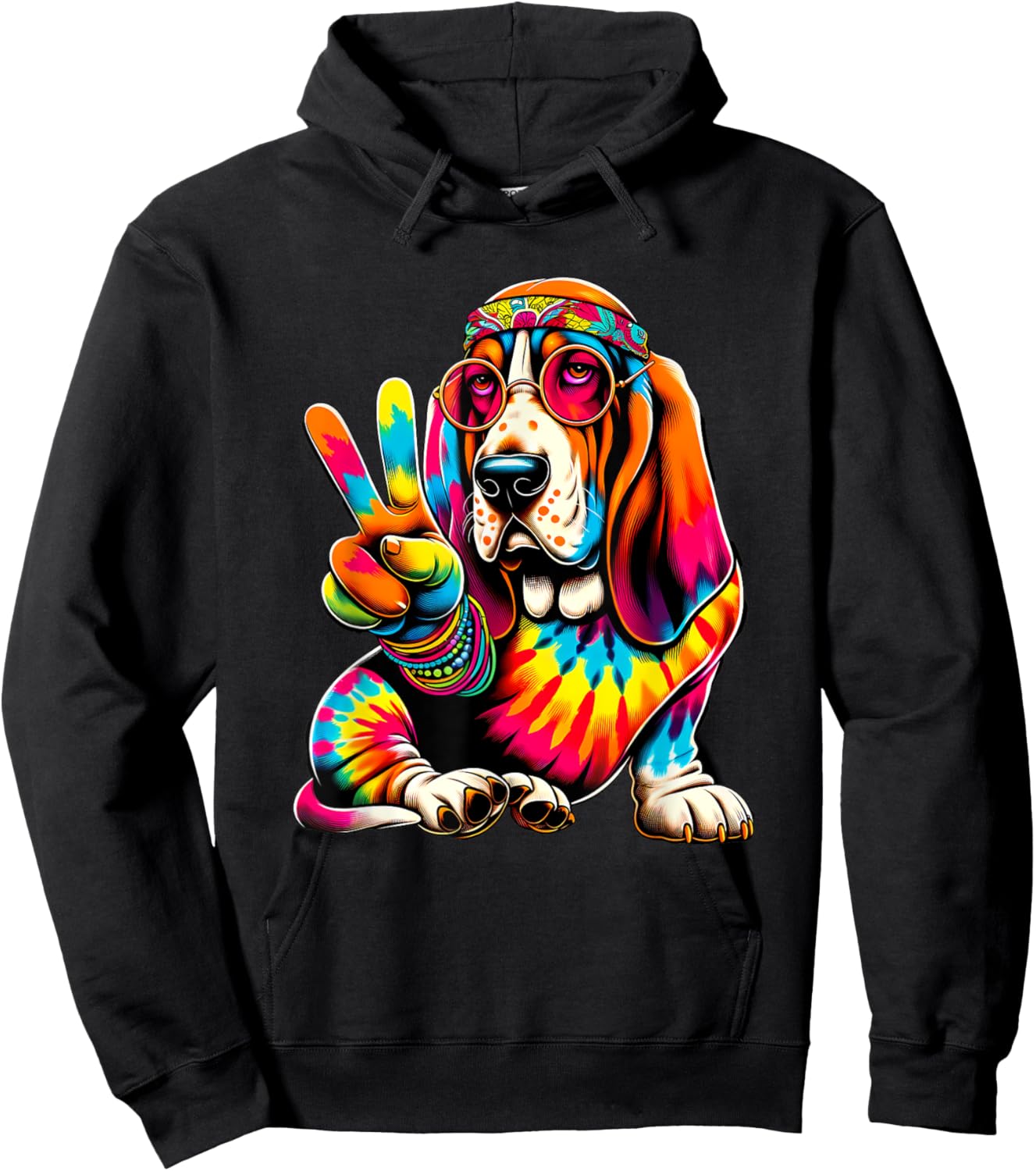 Peace Sign Tie Dye Basset Hound dog Hoodie - Hoodie | Black
