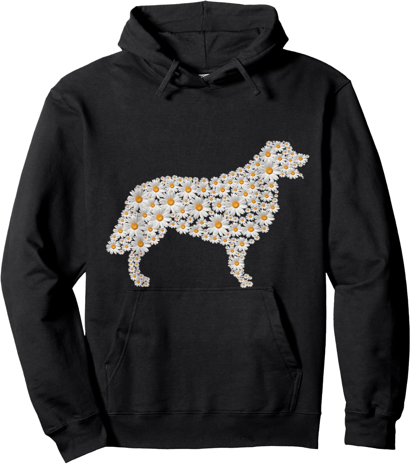 Golden Retriever Dog Print of White Daisy Flowers Women Hoodie - Hoodie | Black