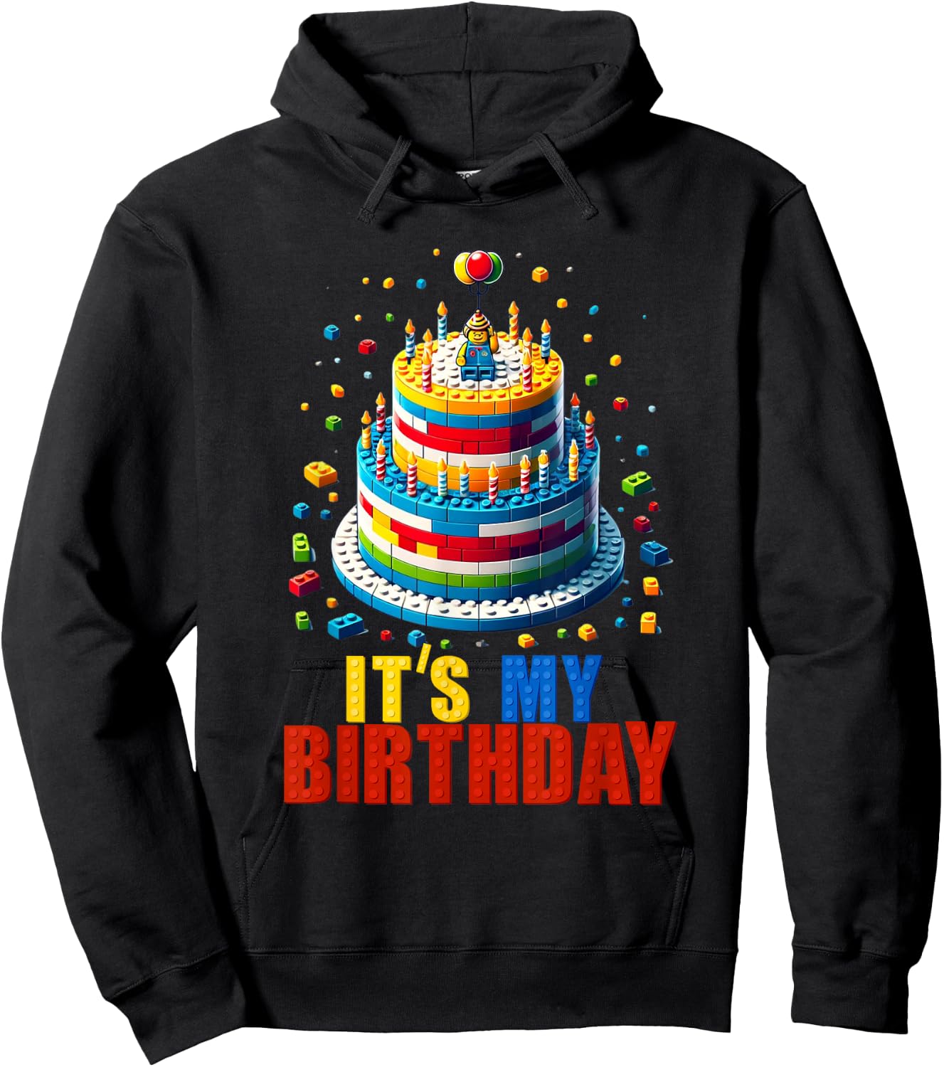 Building Bricks Cake It's My Birthday Boys Girls Build Hoodie - Hoodie | Black