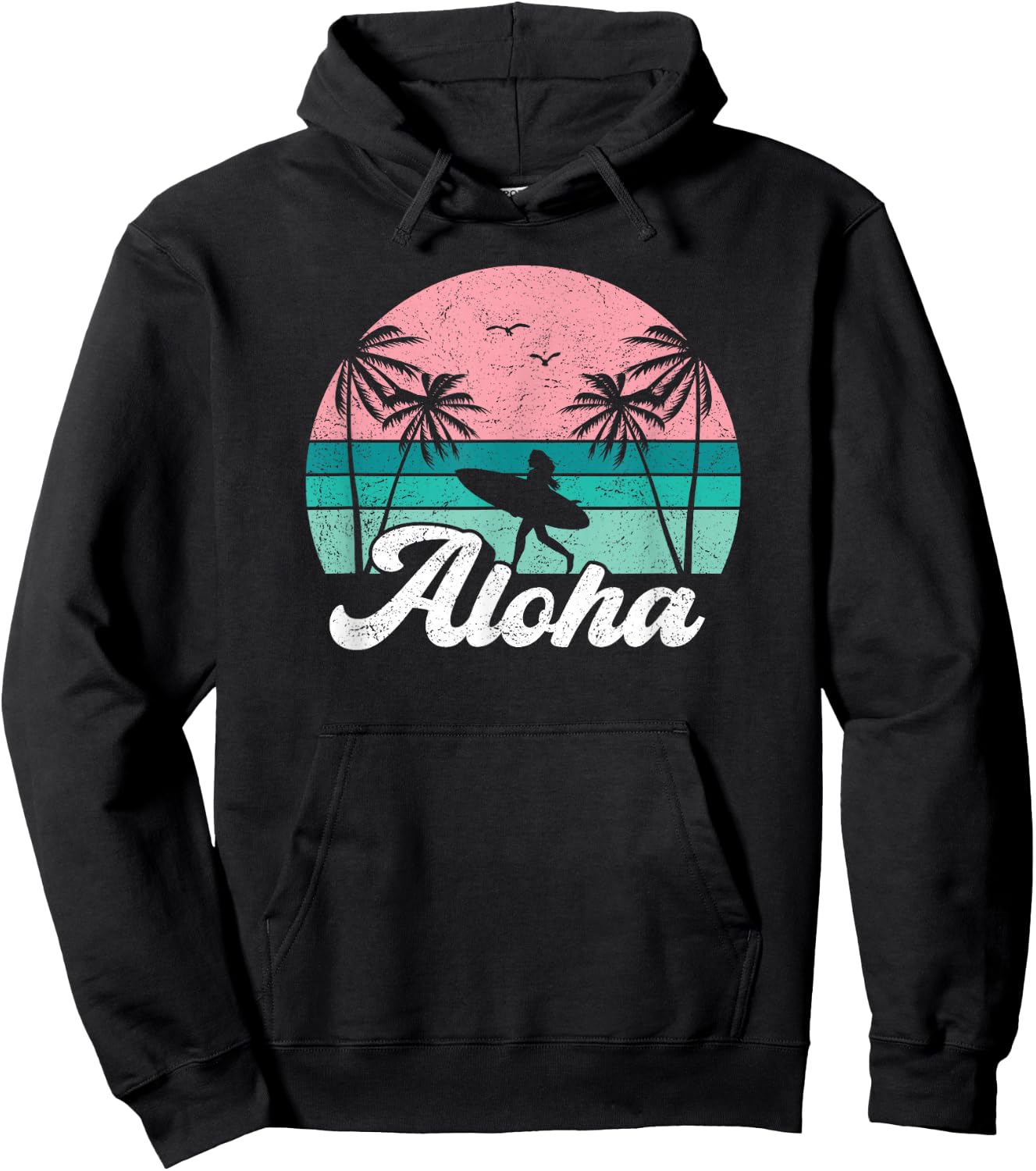 Aloha Surfer Girl Hawaii Vintage Hawaiian Surfing Surf Cute Hoodie - Hoodie | Black