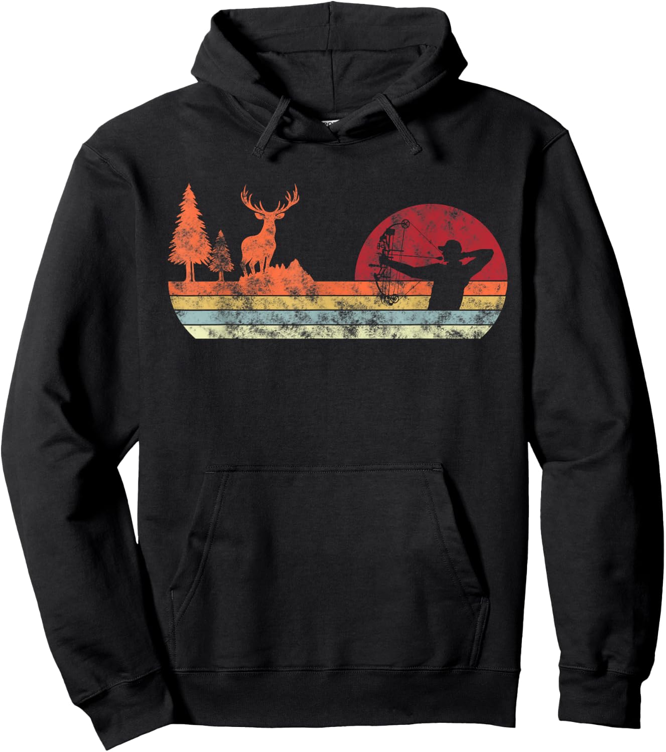 Bow Deer Hunting | Vintage Retro Archery Hoodie - Hoodie | Black