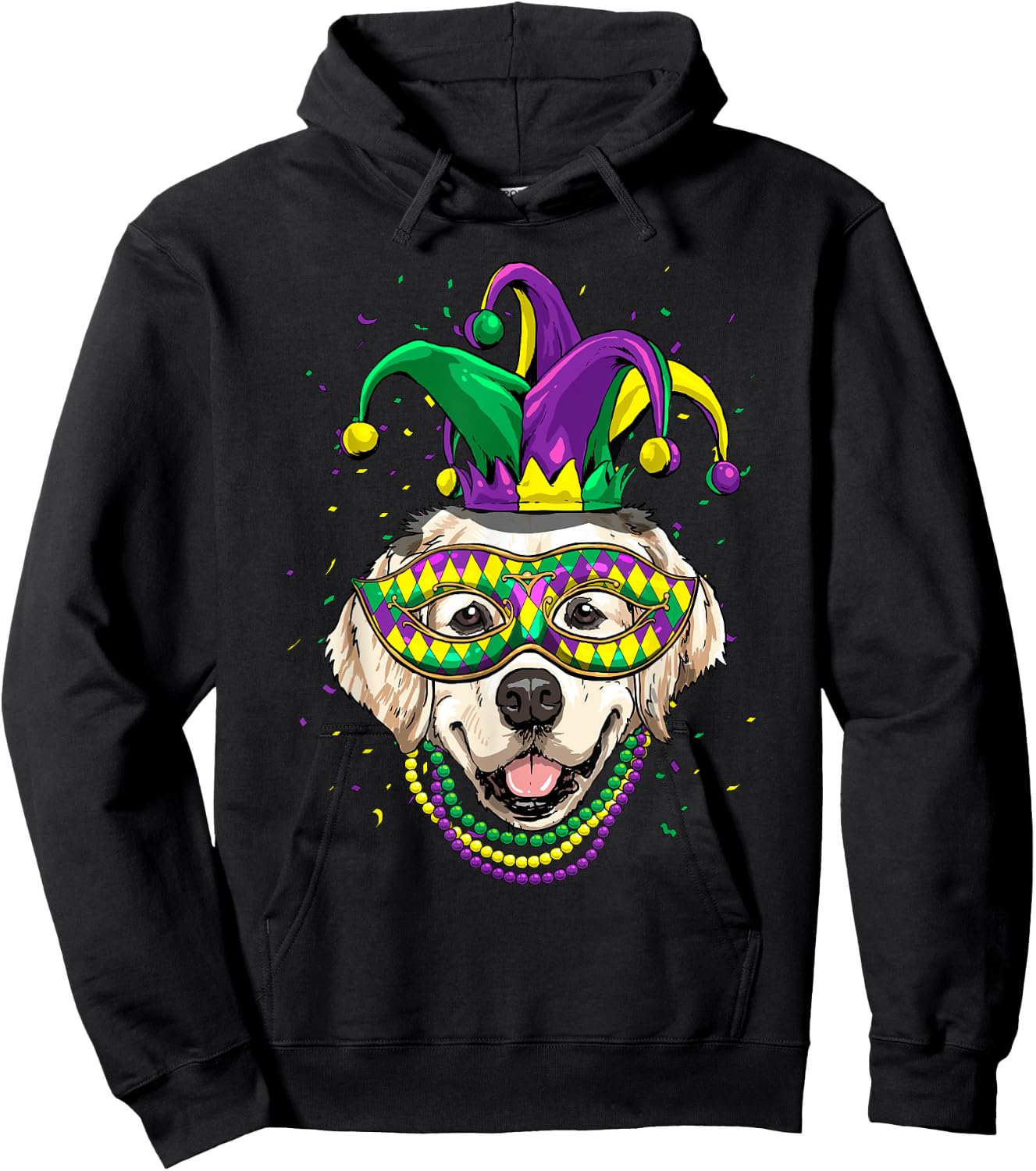 Golden Retriever Dog Lover Cute Mardi Gras Carnival Jester Women Kids Hoodie - Hoodie | Black