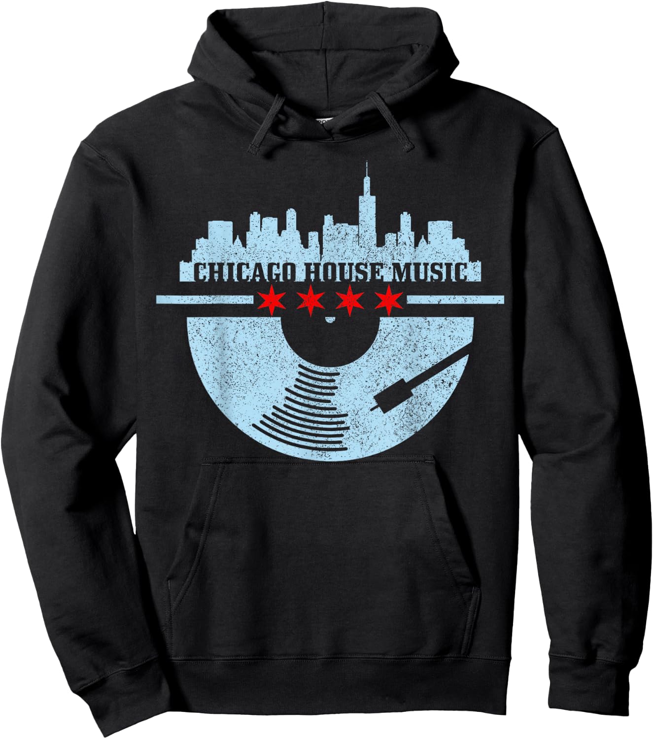 Chicago House Music DJ Raver Vinyl Skyline Retro Vintage Hoodie - Hoodie | Black