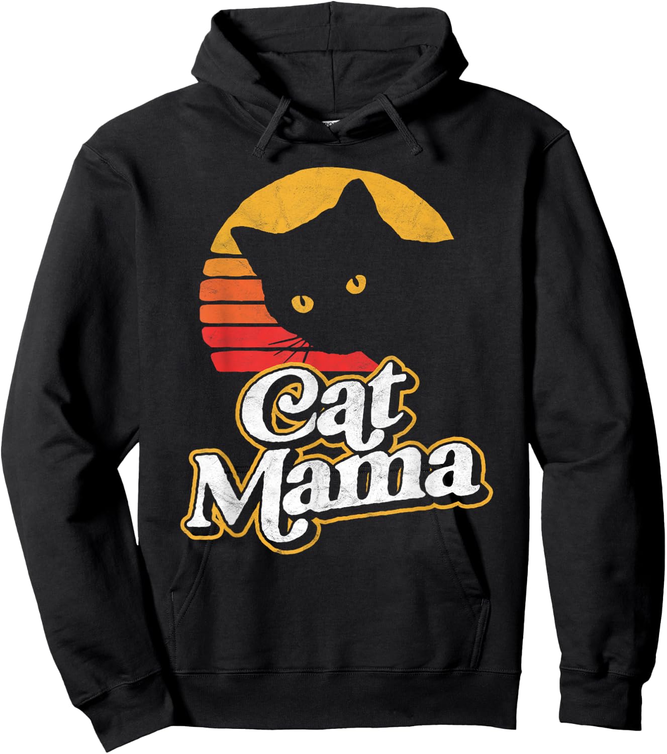 Cat Mama Vintage Eighties Style Cat Retro Distressed Hoodie - Hoodie | Black