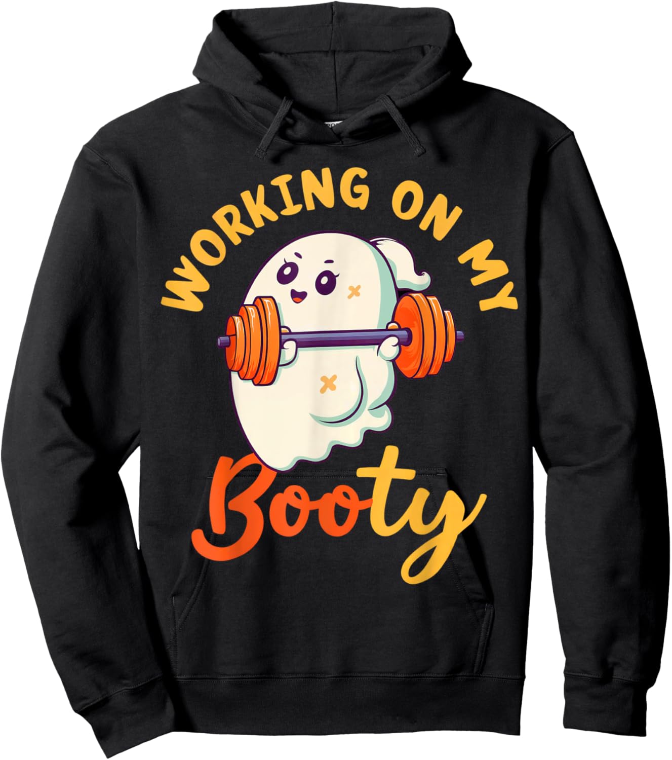 Working On My Booty Boo-Ty Funny Halloween Gym Ghost Hoodie - Hoodie | Black