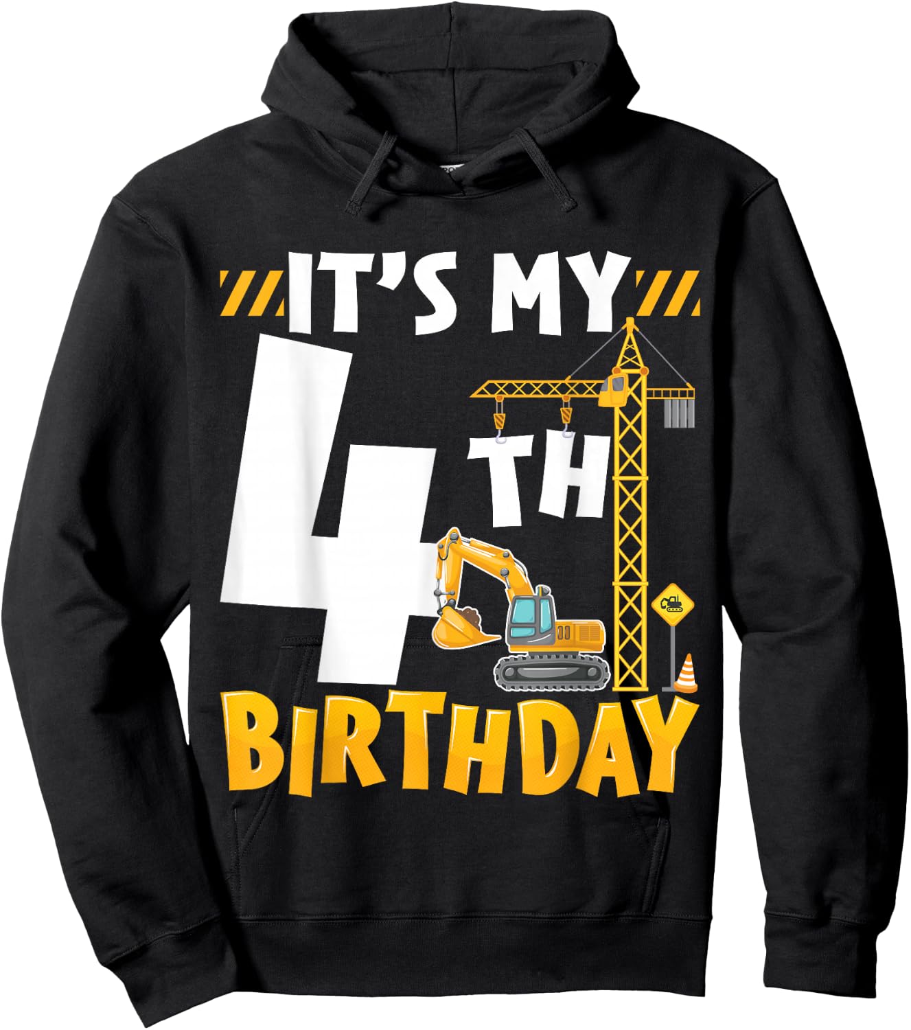 It's My 4th Birthday Boy Construction Excavator 4 Years Old Hoodie - Hoodie | Black