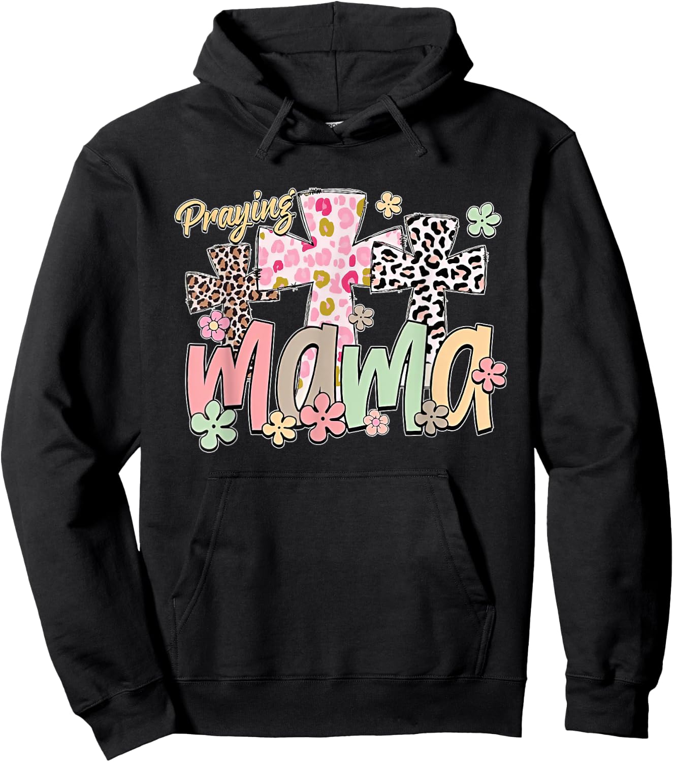 Praying Mama Retro Groovy Leopard Flowers Jesus Mama Women Hoodie - Hoodie | Black