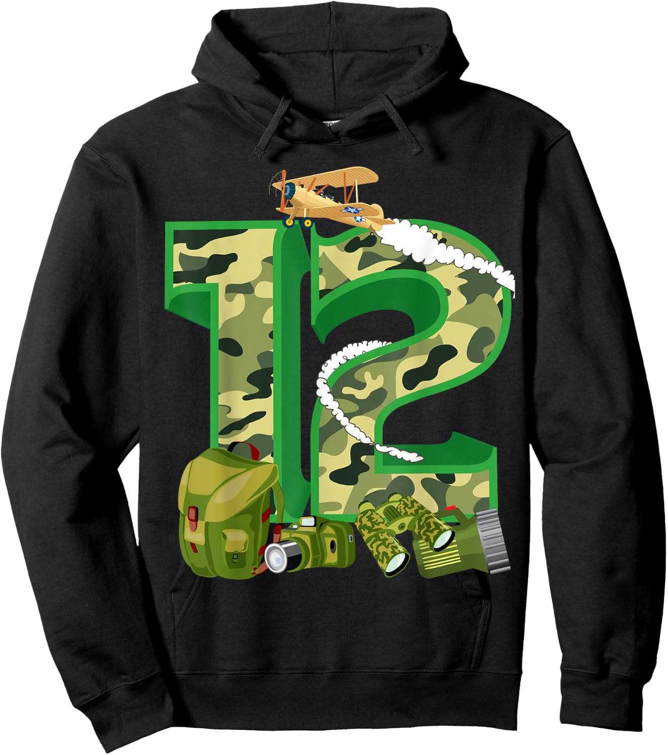 Funny Camouflage 12th Birthday Gift Boys Girls Cool Army Hoodie - Hoodie | Black