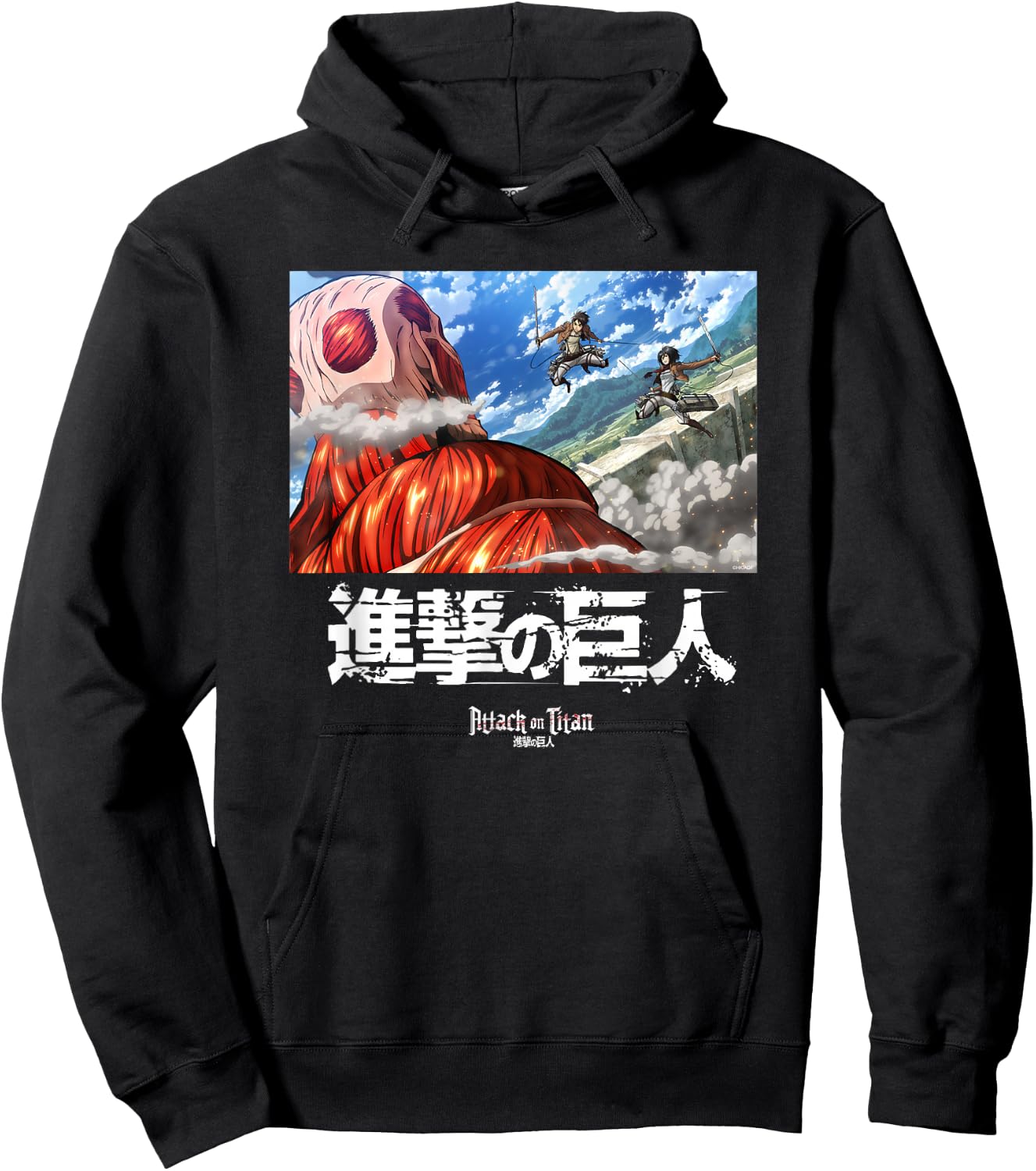 Attack on Titan Fighting Colossal Titan Scene Anime Hoodie - Hoodie | Black