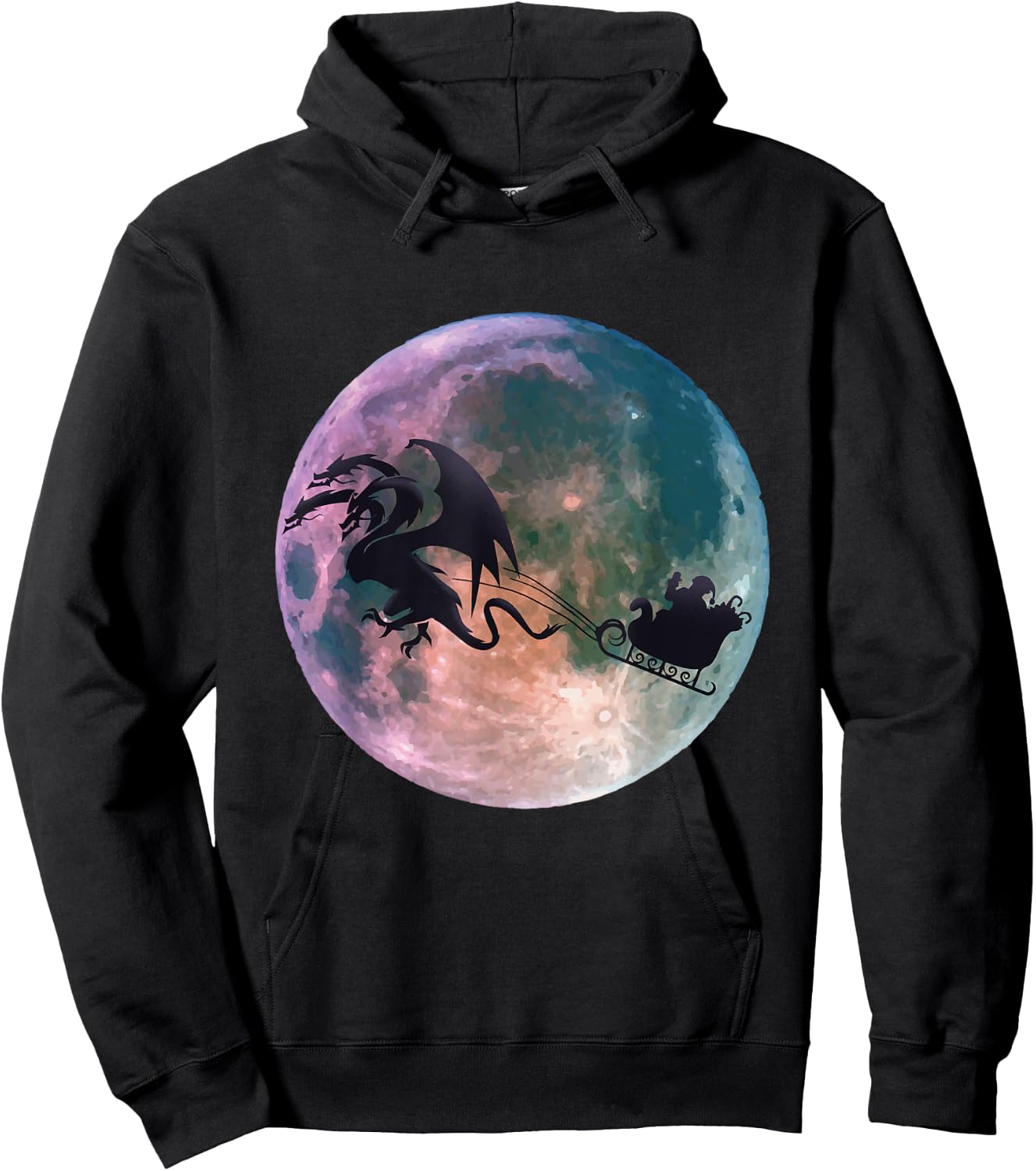 Christmas Santa Claus Flying Past the Moon With Dragon Gift Hoodie - Hoodie | Black
