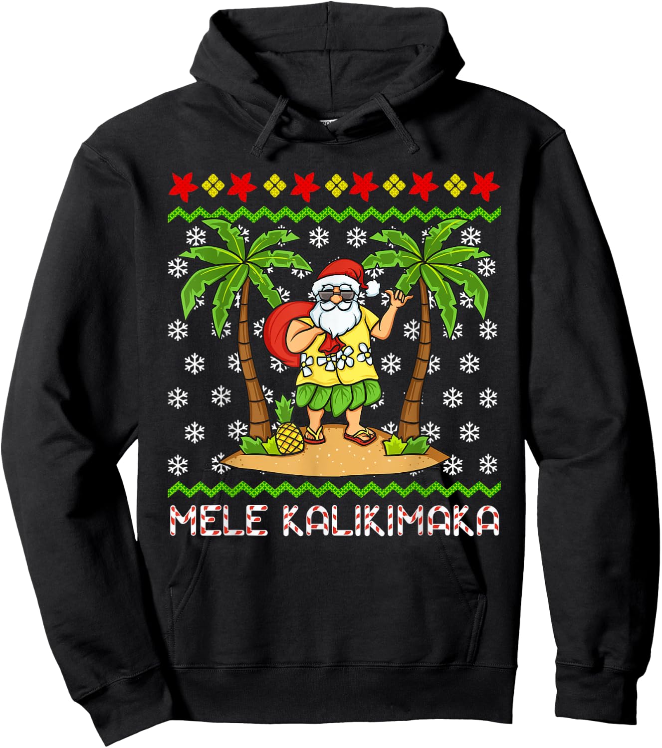 Mele Kalikimaka Hawaiian Christmas In July Hawaii Santa Hoodie - Hoodie | Black