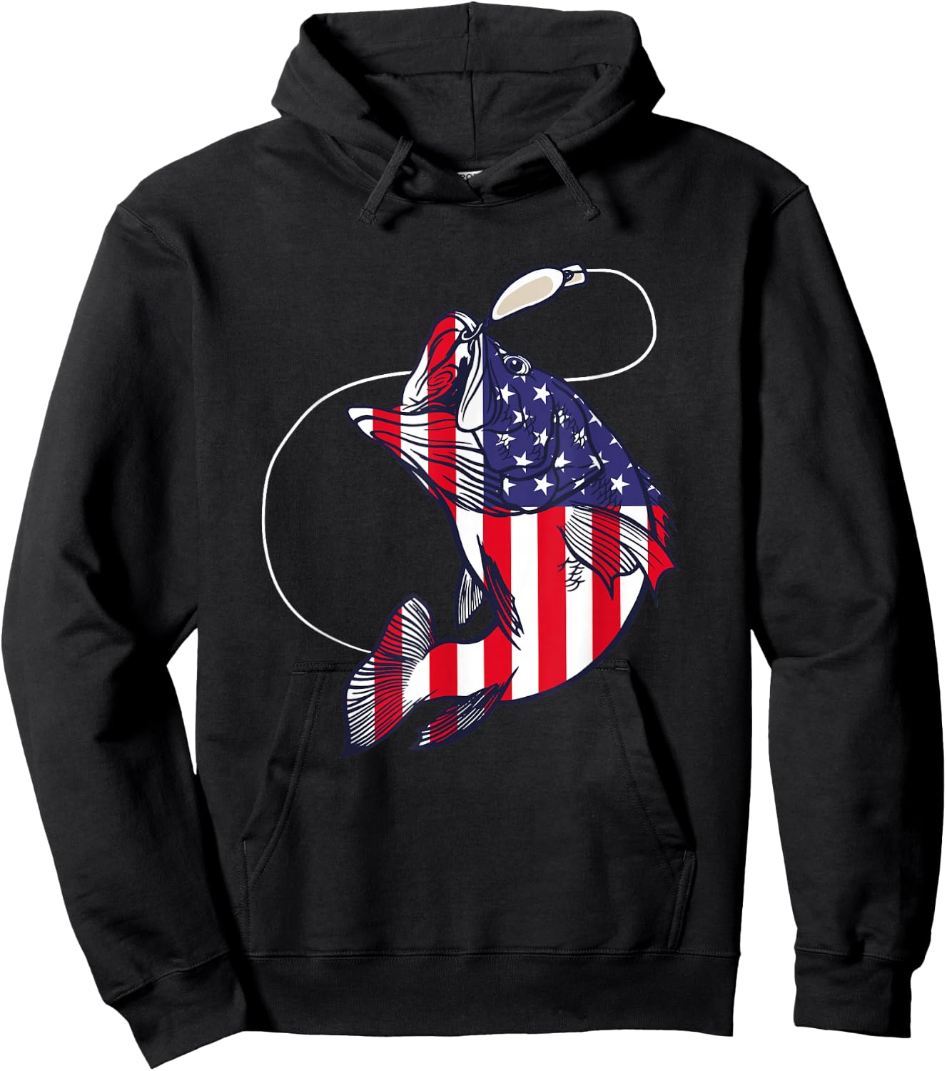 Bass Fishing Fish American Flag Patriotic Fourth of July Hoodie - Hoodie | Black