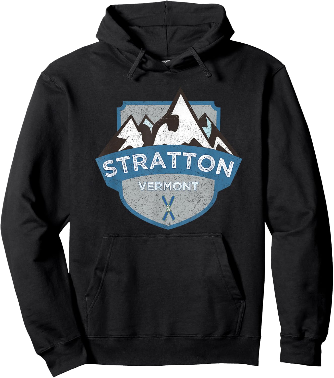 Vintage Stratton, Vermont Illustration / Retro Logo Ski Hoodie - Hoodie | Black