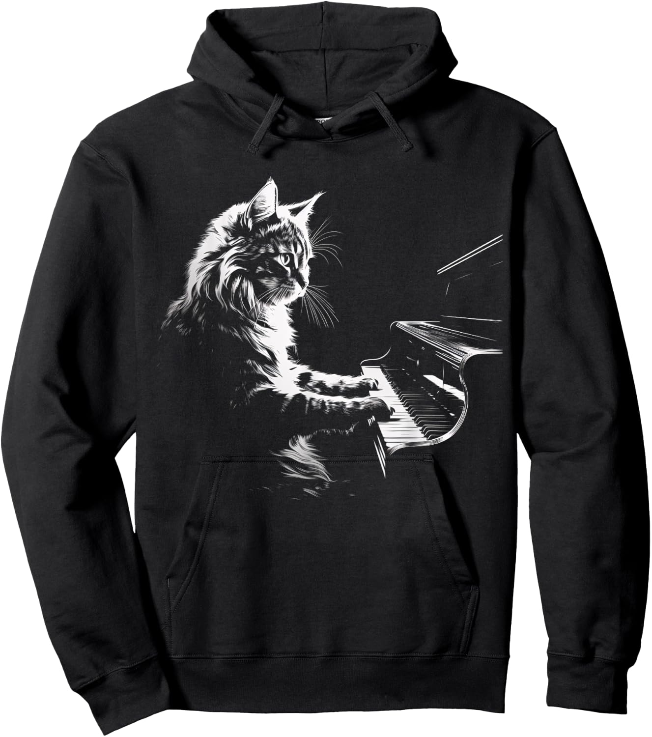 Cat Playing Piano Vintage Jazz Musician Pianist Hoodie - Hoodie | Black