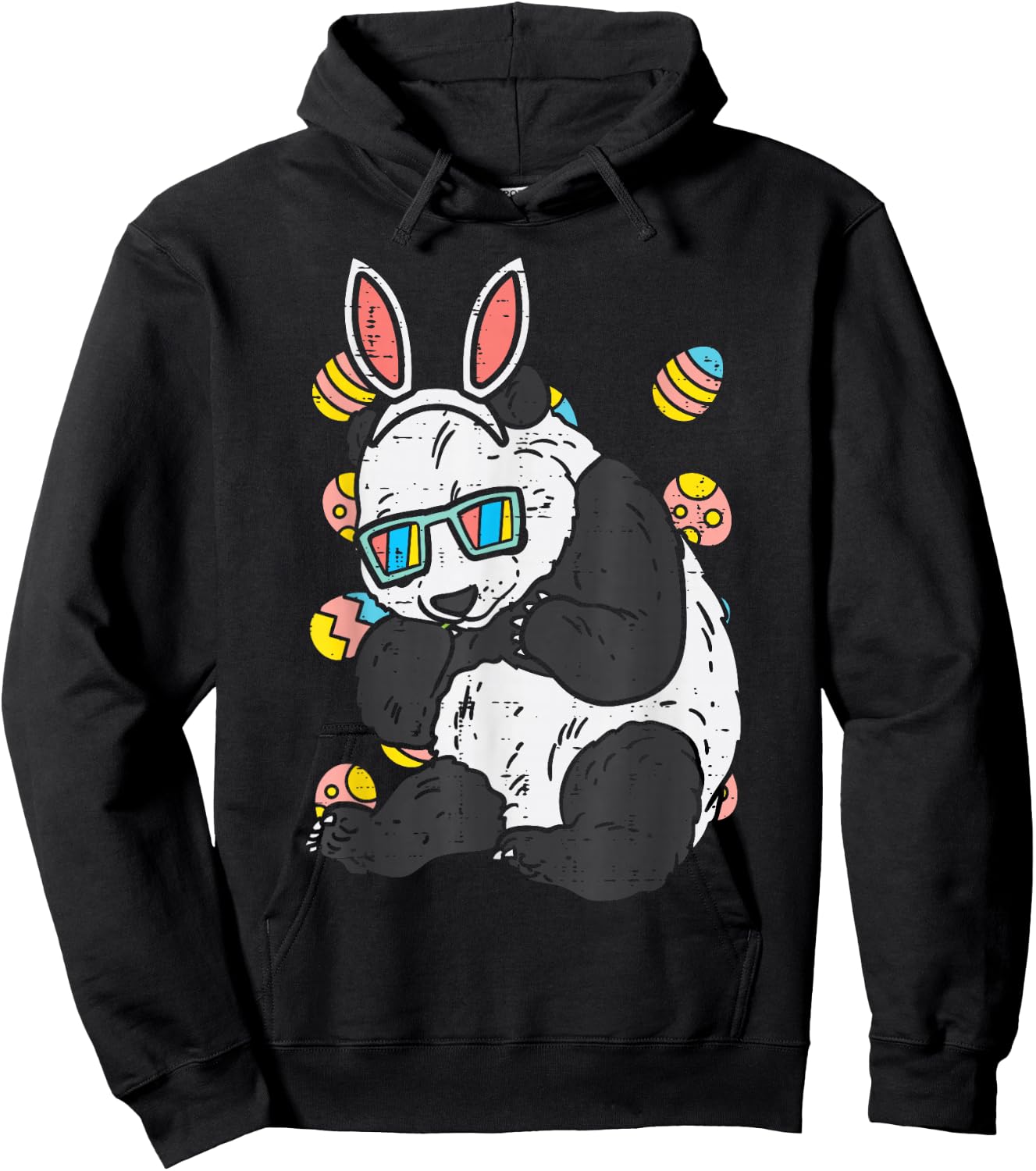 Panda Bunny Ears Glasses Eggs Cute Easter Bear Animal Lover Hoodie - Hoodie | Black