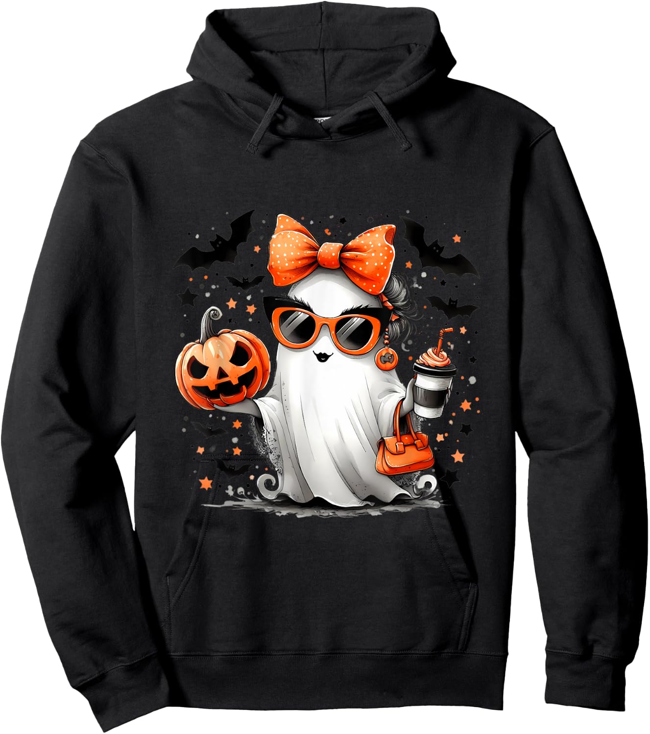 Cute Ghost Halloween Diva Cartoon Sunglasses Handbag Hoodie - Hoodie | Black
