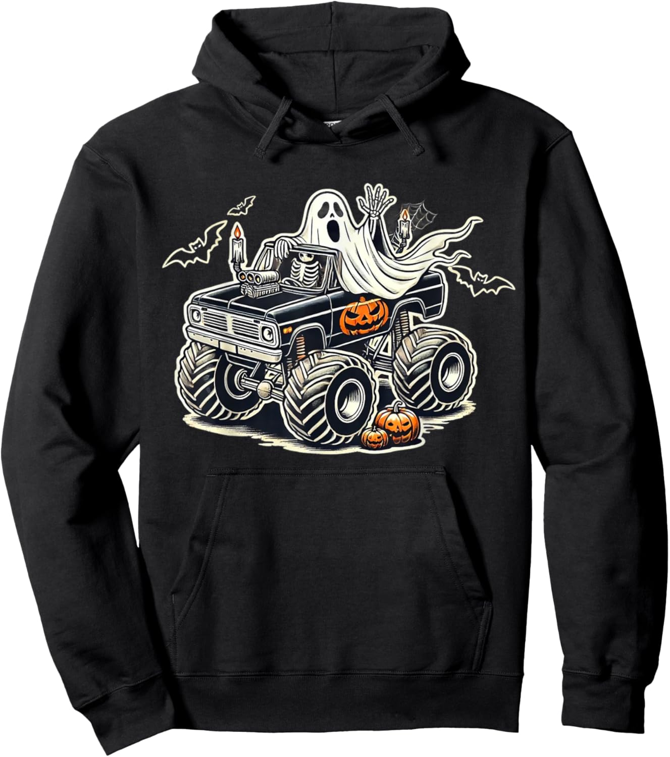 Big Little Boys Halloween Shirt Ghost Skeleton Kids Spooky Hoodie - Hoodie | Black