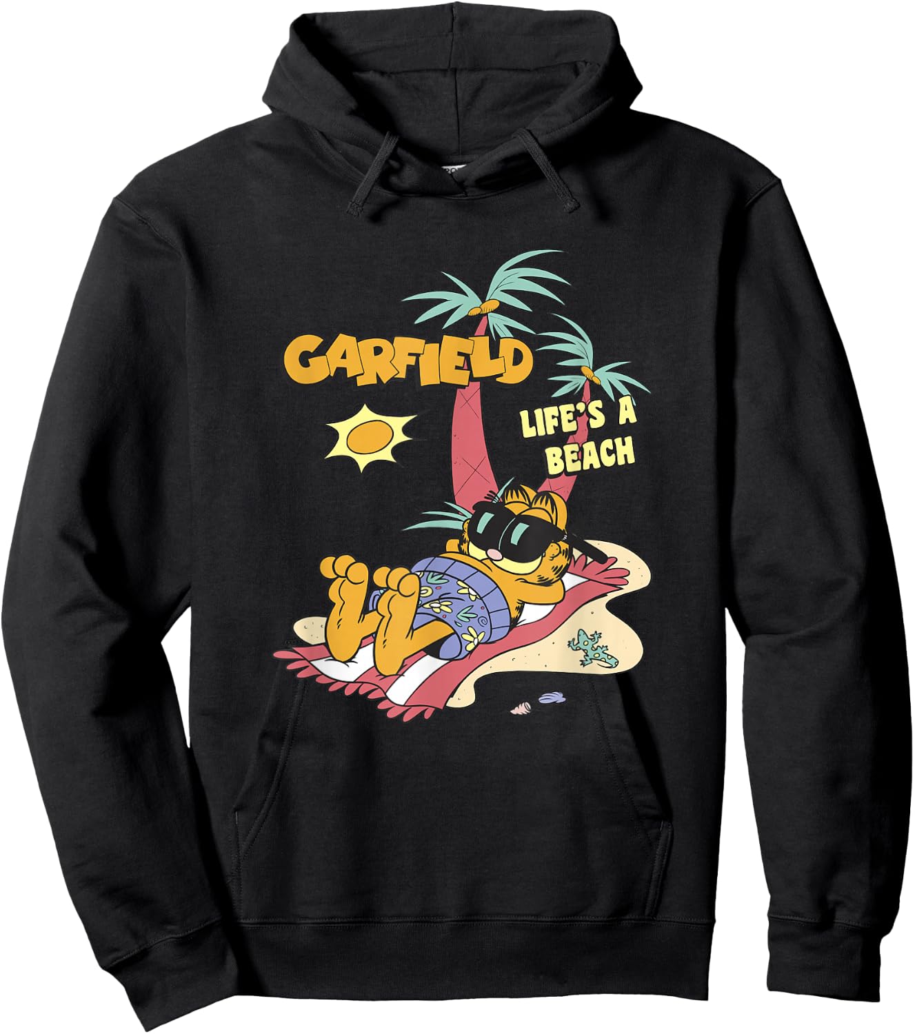 Garfield Life's A Beach Retro Vintage Tropical Cat Nap Hoodie - Hoodie | Black