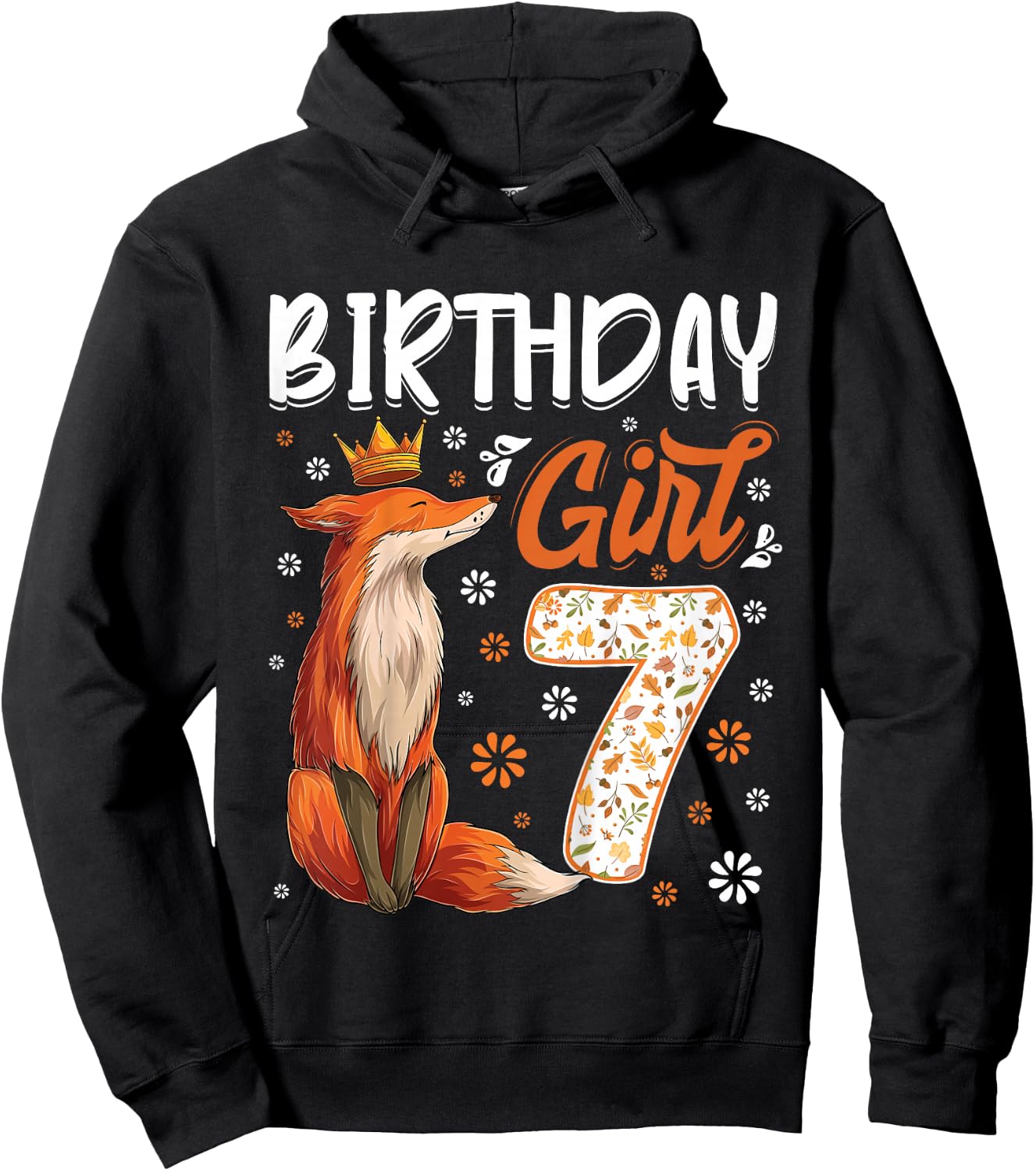 Fox Animal Lovers 7th Birthday Girl Fox B-Day 7 Year Old Hoodie - Hoodie | Black