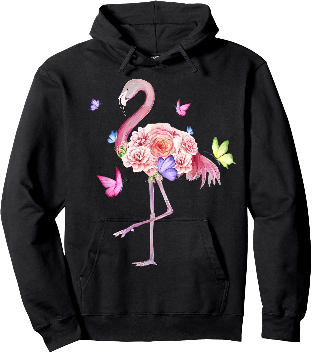 Nature Pink Flowers Women Girls Kids Flamingo Hoodie - Hoodie | Black