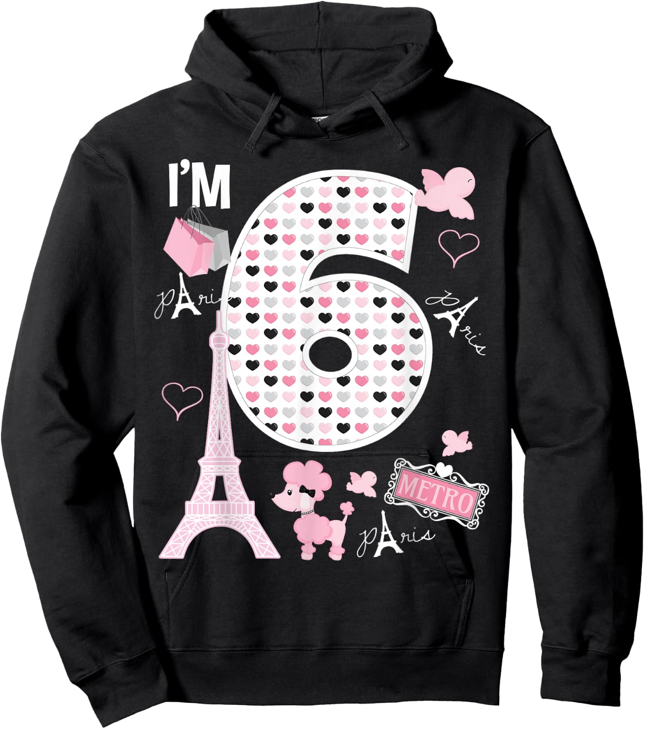 Paris 6th Birthday Girl Paris 6 Year Old Matching Family Hoodie - Hoodie | Black