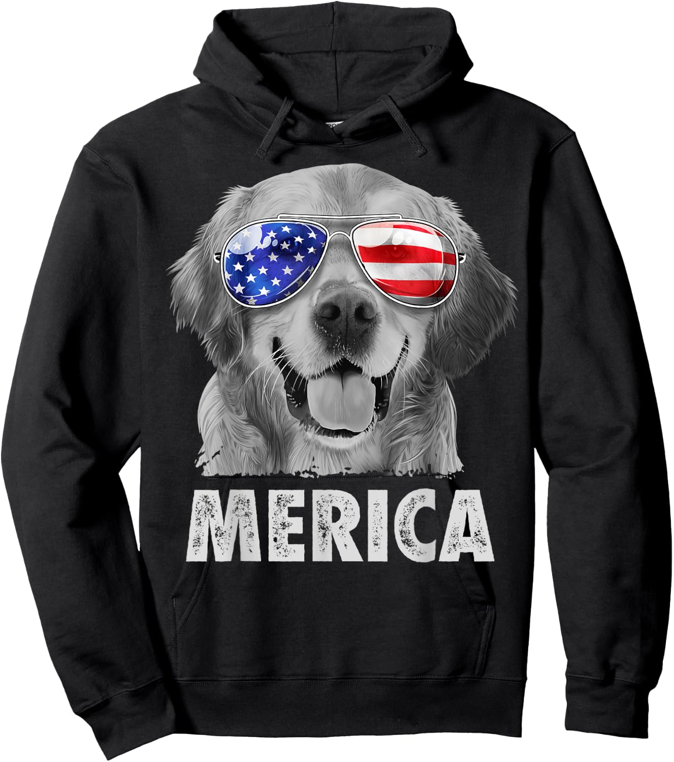 Golden Retriever 4th of July Merica American Flag Sunglasses Hoodie - Hoodie | Black
