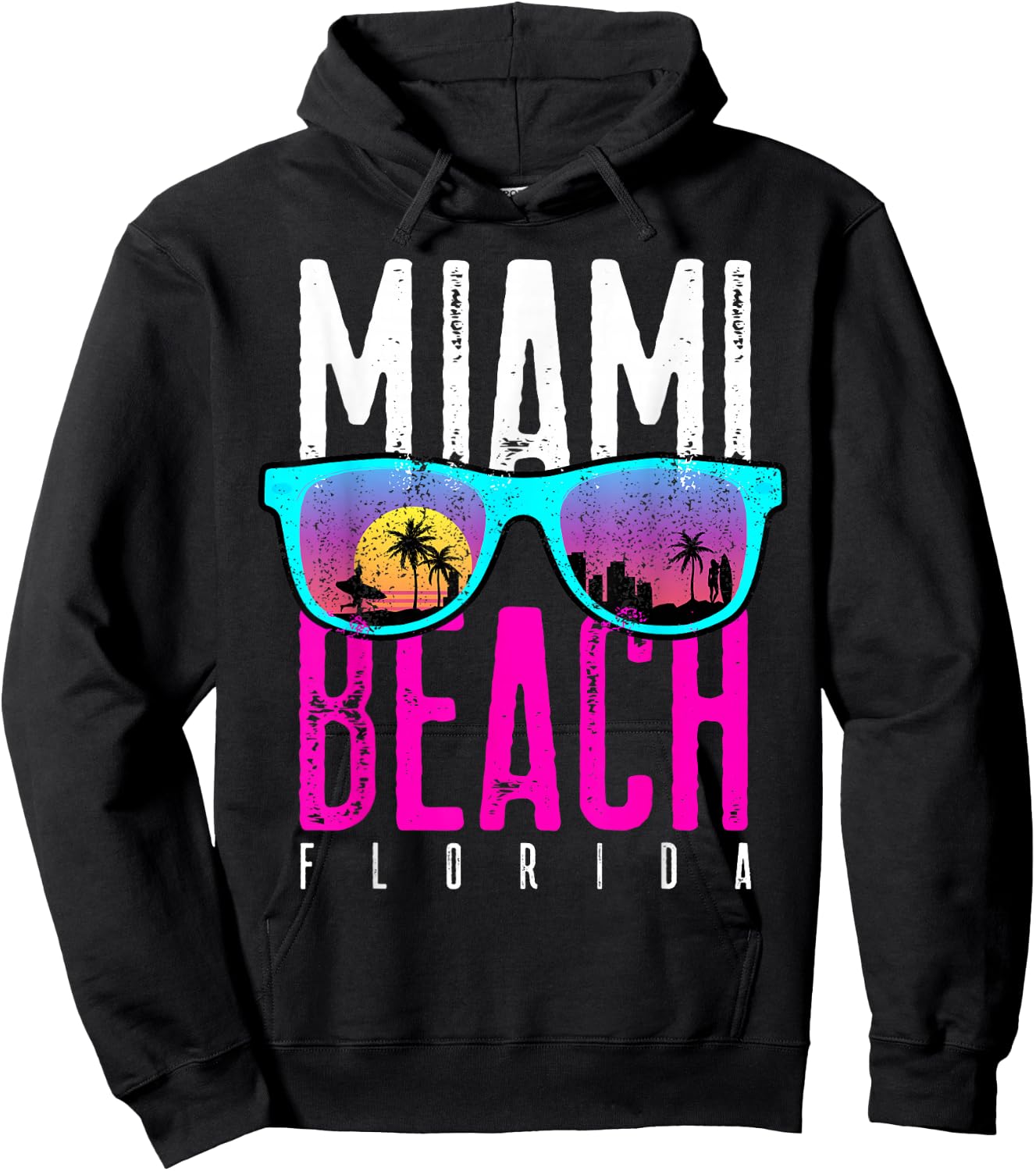 Miami Beach Shirt Florida Sunset Retro Souvenir Surf Miami Women Girls Kids Hoodie - Hoodie | Black