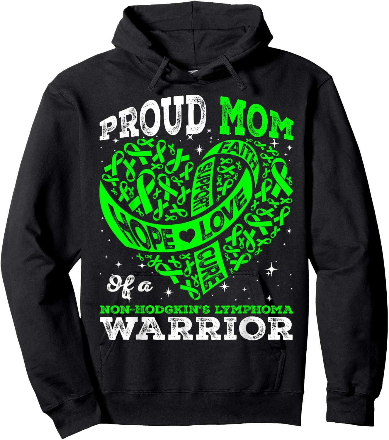 Proud Mom Of A Non-Hodgkin's Lymphoma Warrior Ribbon Heart Hoodie - Hoodie | Black