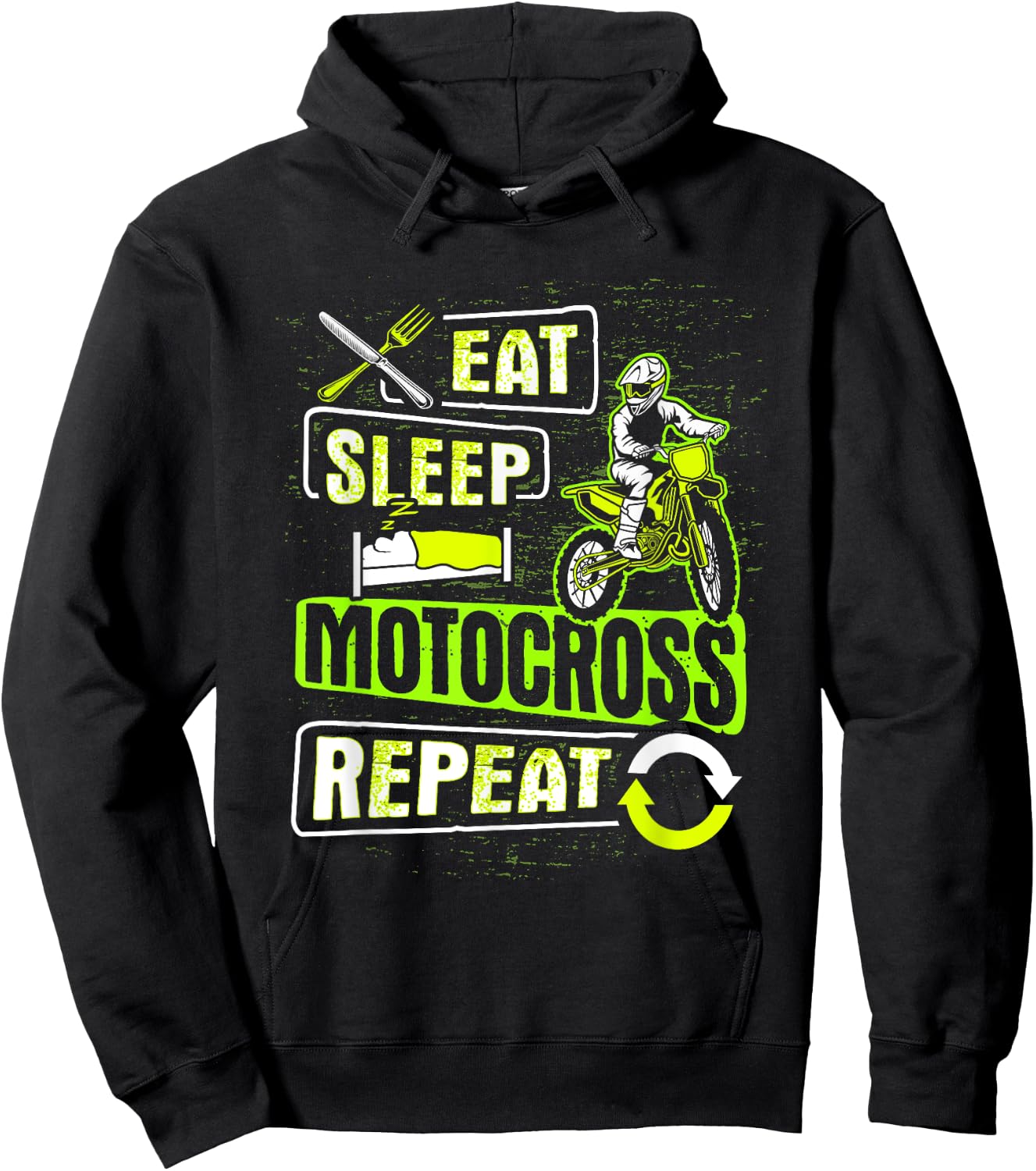 Eat Sleep Motocross Repeat Dirt Bike Motorcycle Biker Gift Hoodie - Hoodie | Black